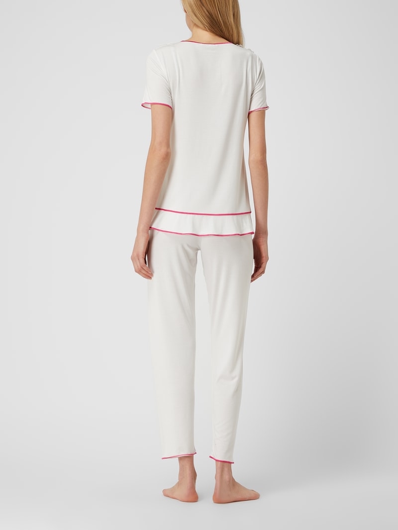 Pyjama mit floralen Aufnähern  in offwhite