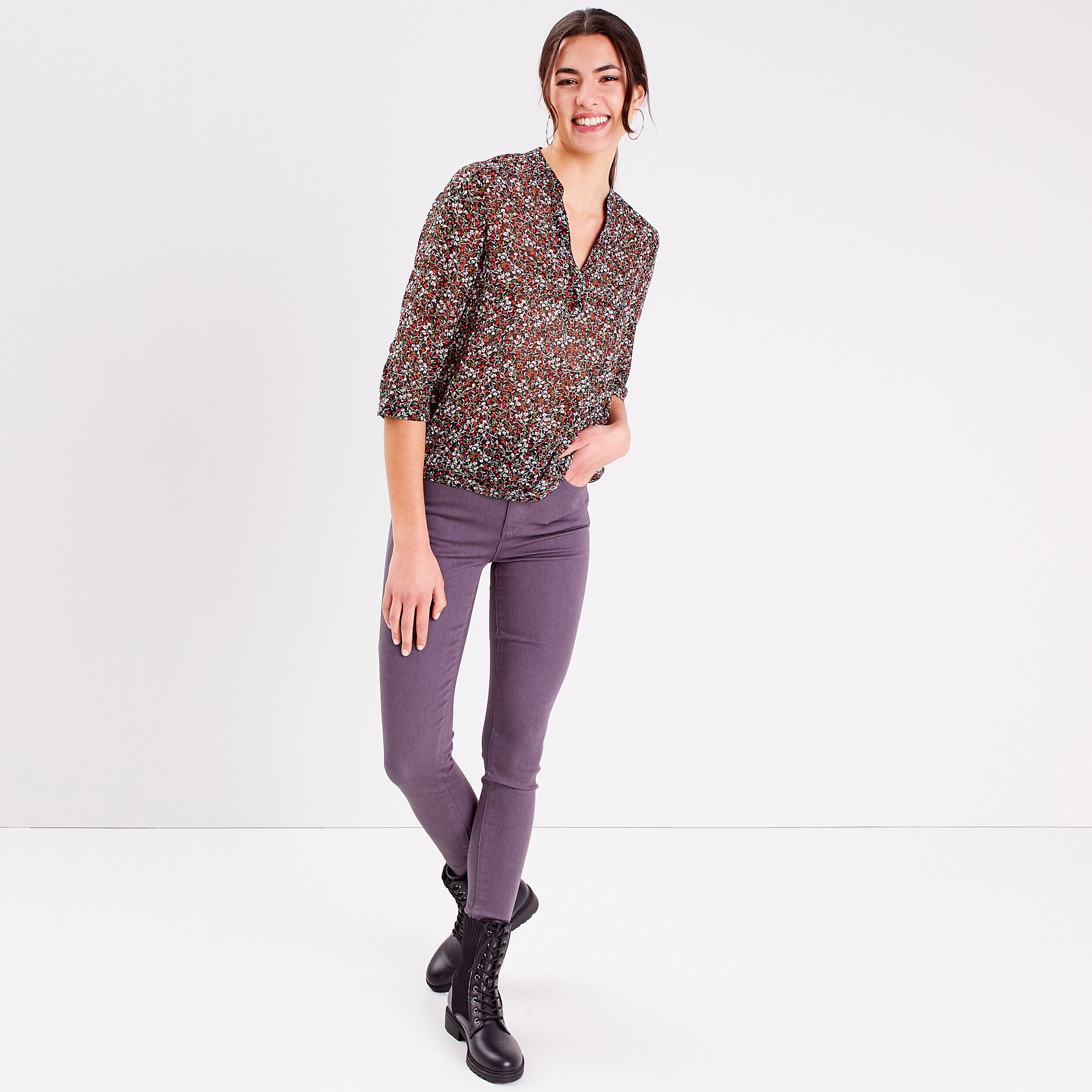 Blouse manches 3/4 noir femme | Cache Cache