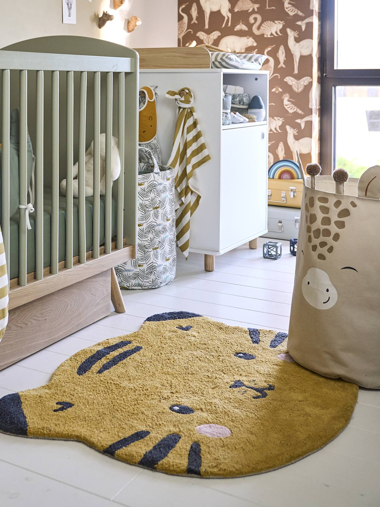 Vertbaudet Kinderzimmer Tiger-Teppich PANDAFREUNDE - senfgelb