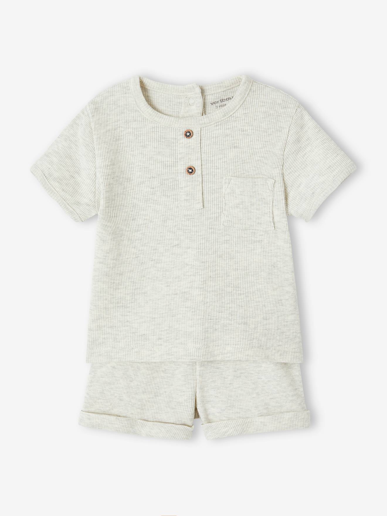 Vertbaudet 2er-Pack kurze Baby Schlafanzüge, Pikee Oeko-Tex - cappuccino