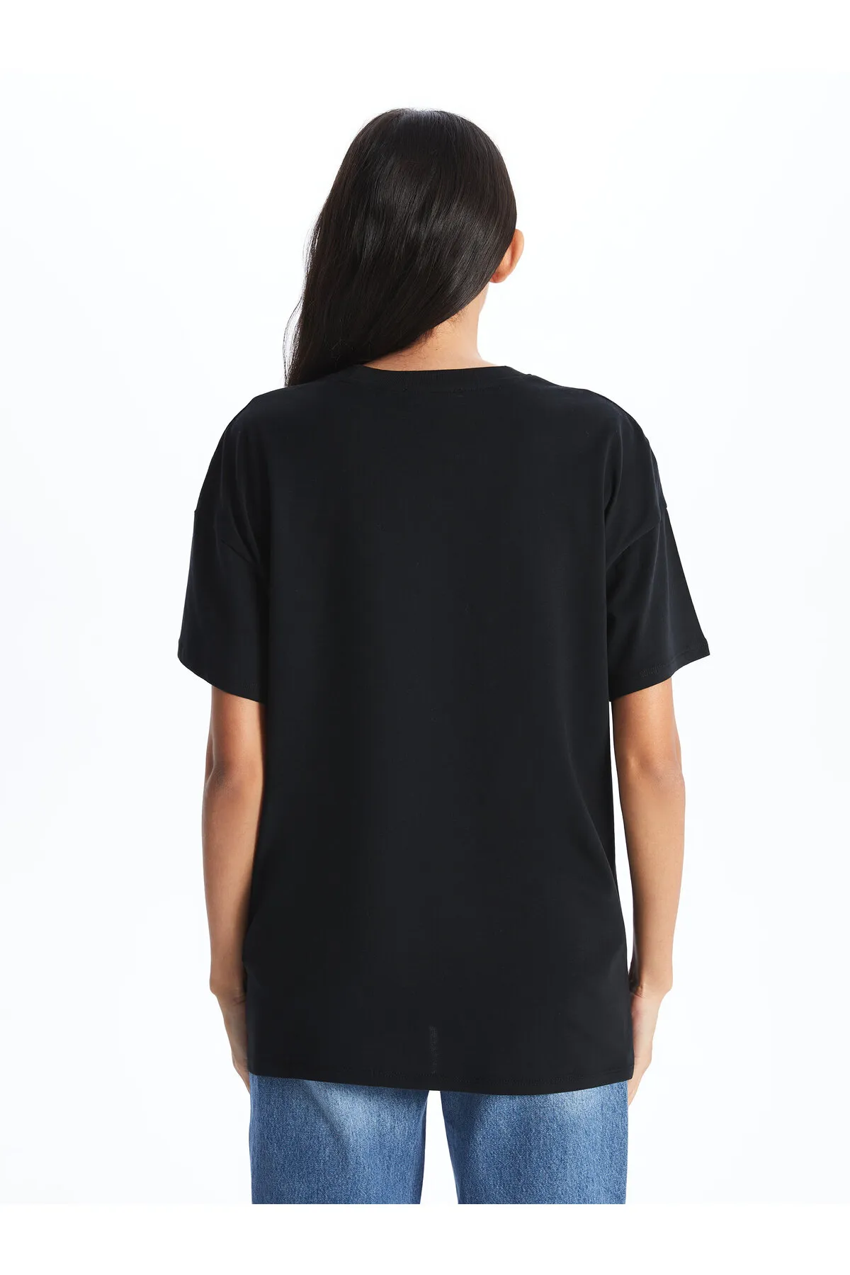 LC Waikiki  Einfarbiges, kurzärmliges, übergroßes Damen-T-Shirt mit Rundhalsausschnitt
