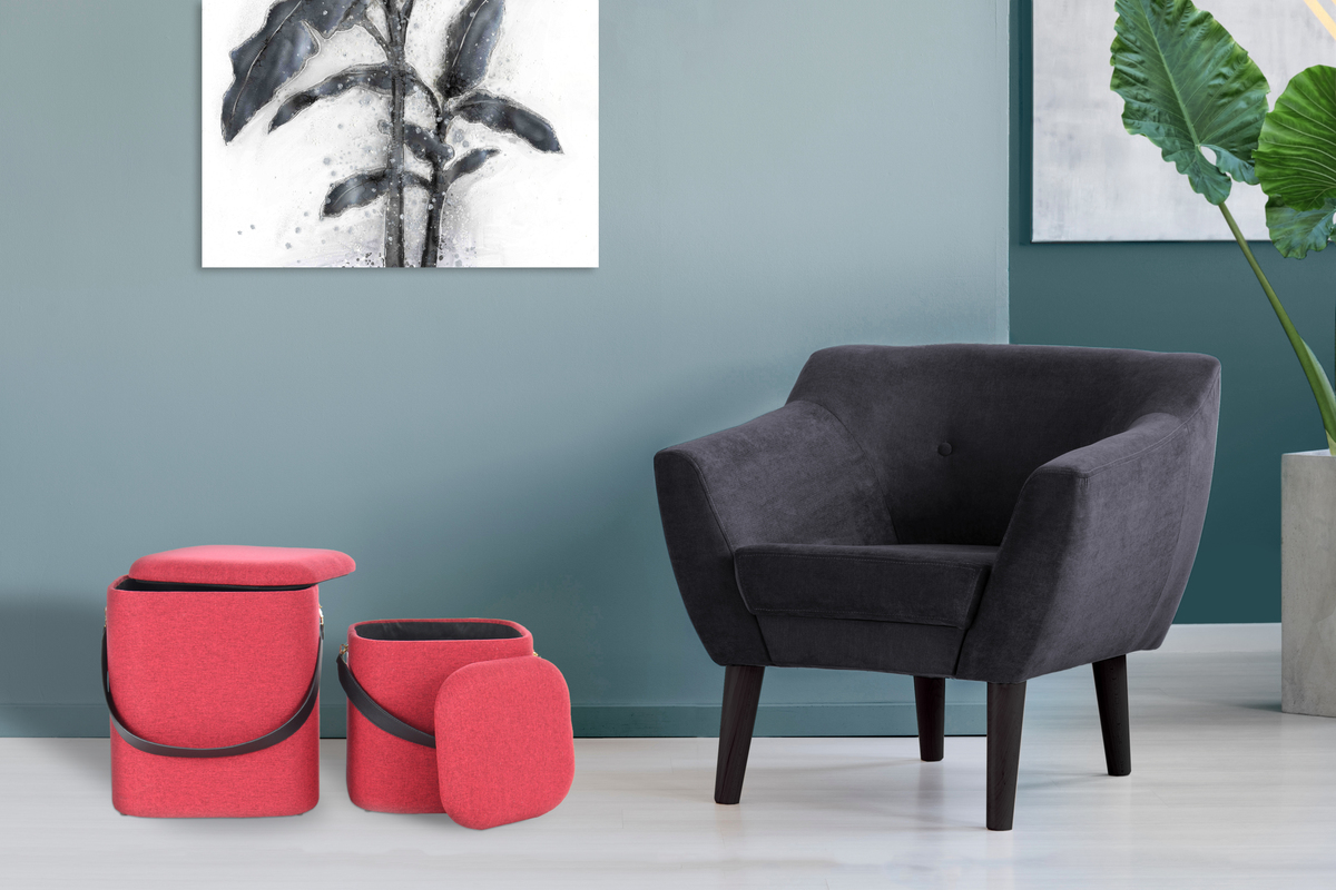 Kayoom Hocker Arabella 225 2-er Set Rot / Schwarz