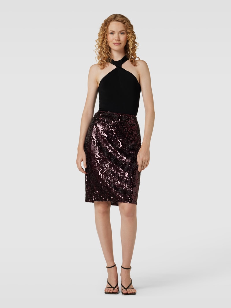 Knielanger Rock mit Paillettenbesatz Modell 'KIERHAN' in bordeaux rot
