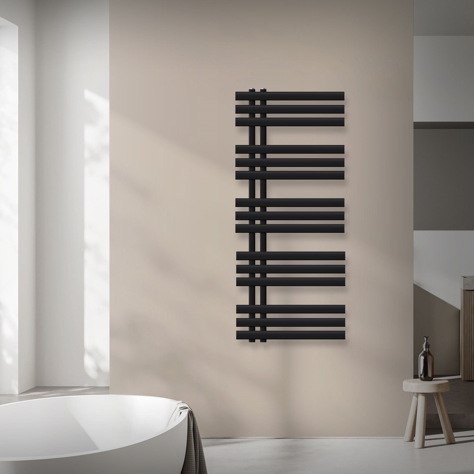 LuxeBath Badheizkörper Designheizkörper Badheizkörper IronEM Paneelheizkörper Flachheizkörper, Schwarz matt 500x1200mm inkl. Montage-Set