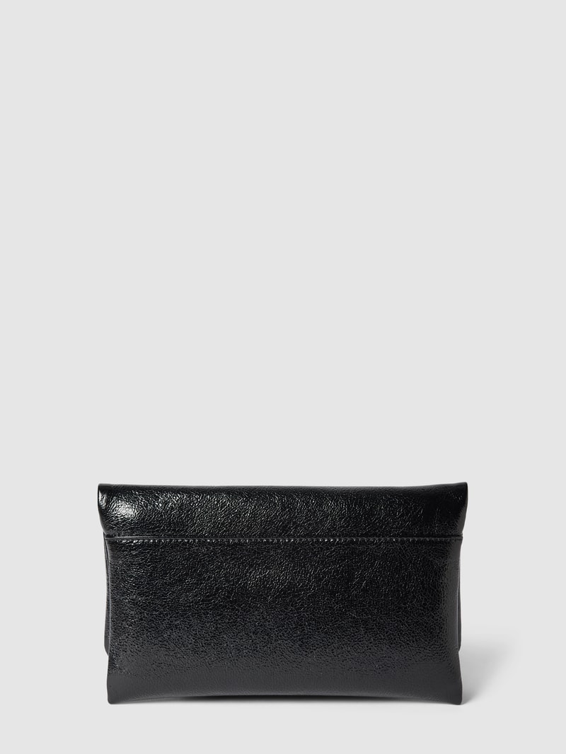 Clutch aus Leder mit Strasssteinbesatz in metallic schwarz