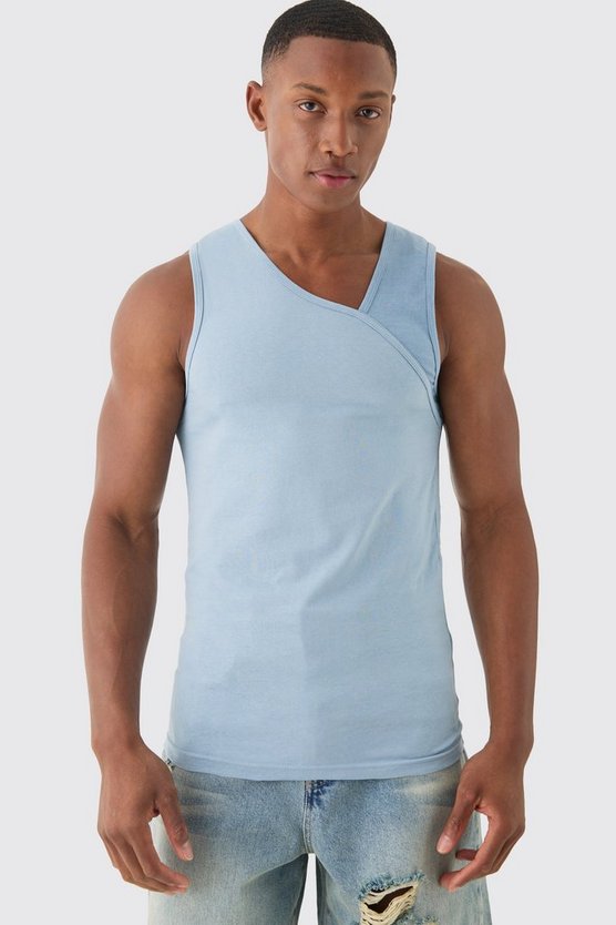 Geripptes Slim-Fit Tanktop mit Kontrast-Einsatz