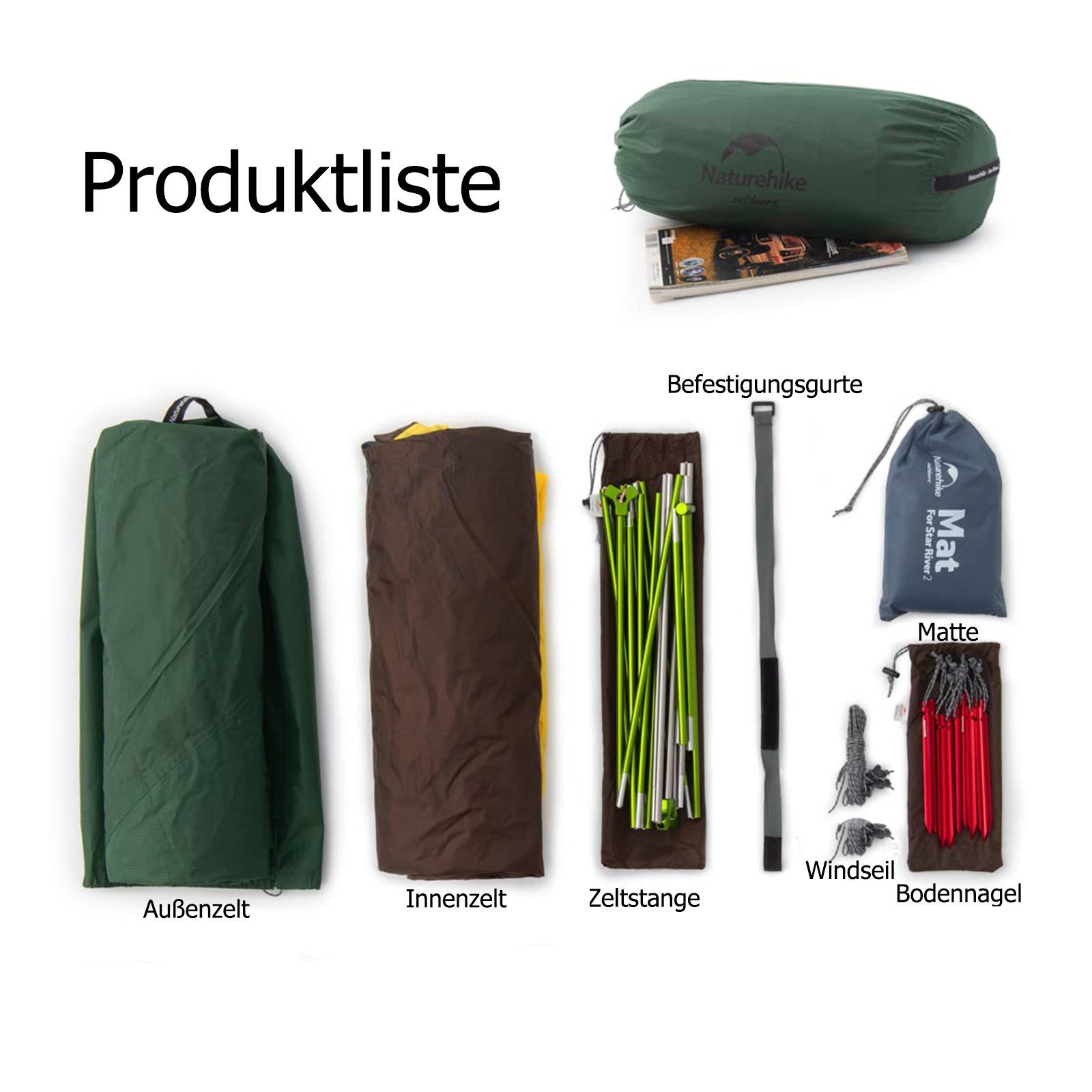 Naturehike Kuppelzelt Wasserdicht Ultraleichtes Zelt für Camping Rucksackreisen und Klettern, Personen: 2, 210 x 85 x 95 cm
