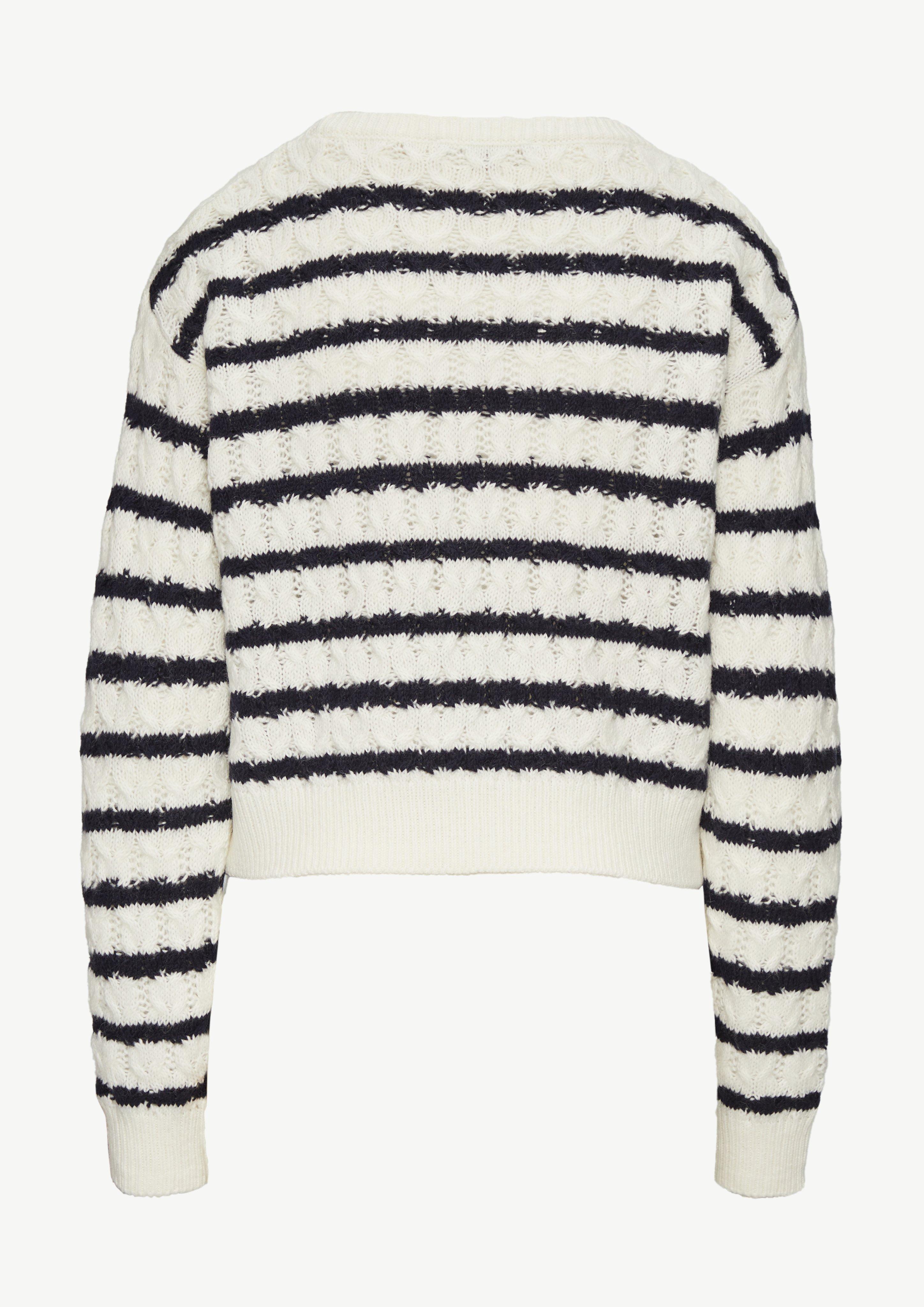 Zopfstrickpullover mit Streifen - weiß