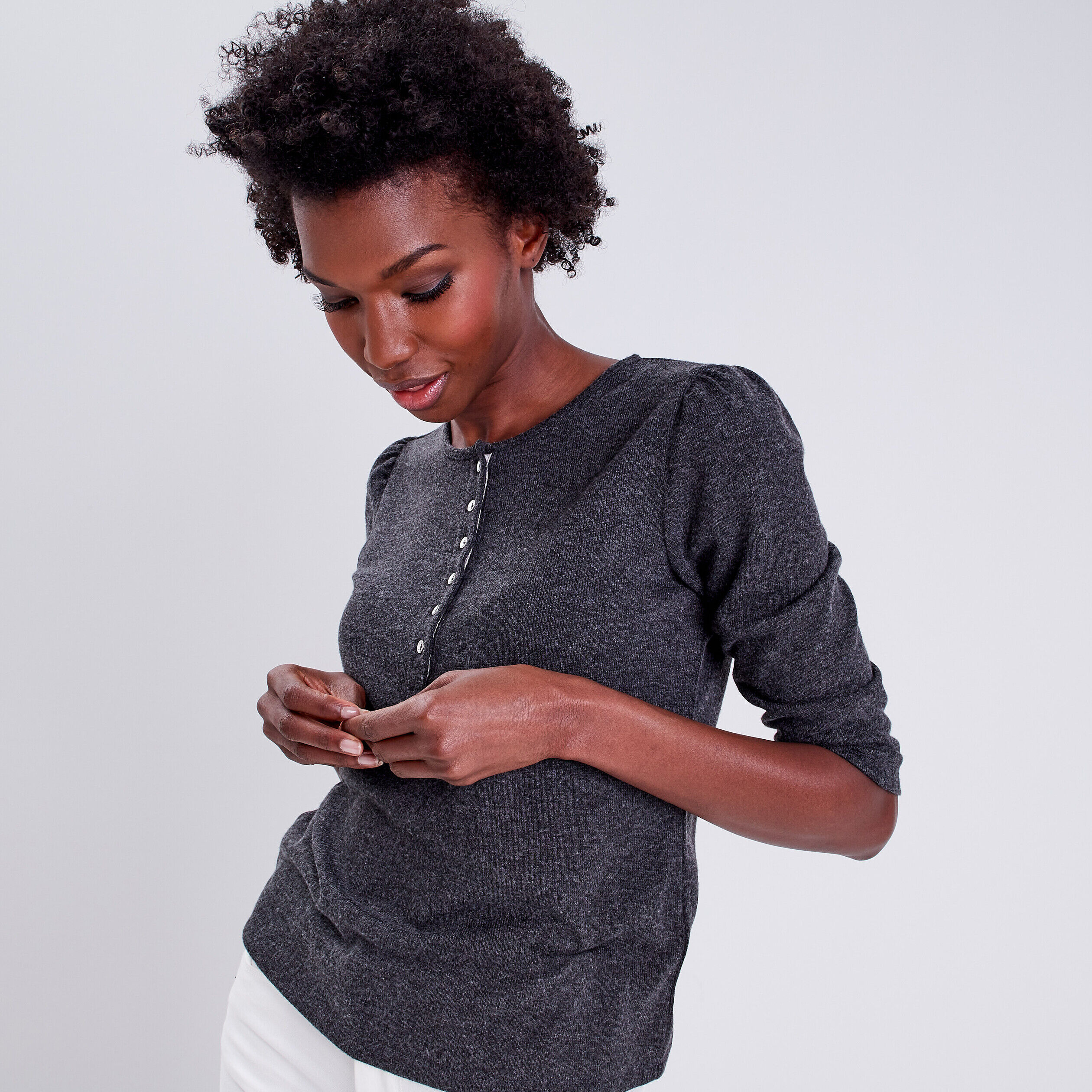 T-shirt manches 3/4 gris foncé femme | Cache Cache