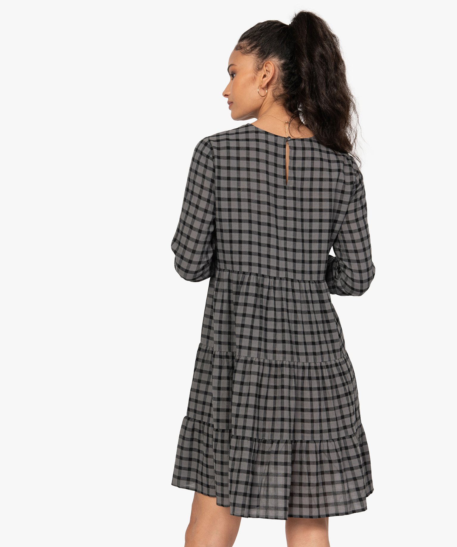 Robe femme ample à carreaux manches 3/4 | GEMO