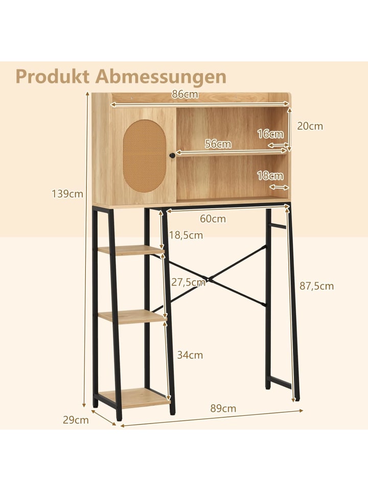 COSTWAY Toilettenschrank mit PE-Rattan Tür in Hellbraun günstig kaufen onesize