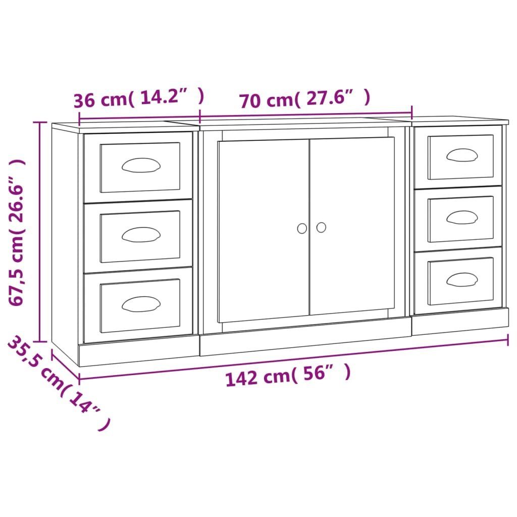 vidaXL Sideboard Sideboards 3 Stk. Betongrau Holzwerkstoff (3 St)
