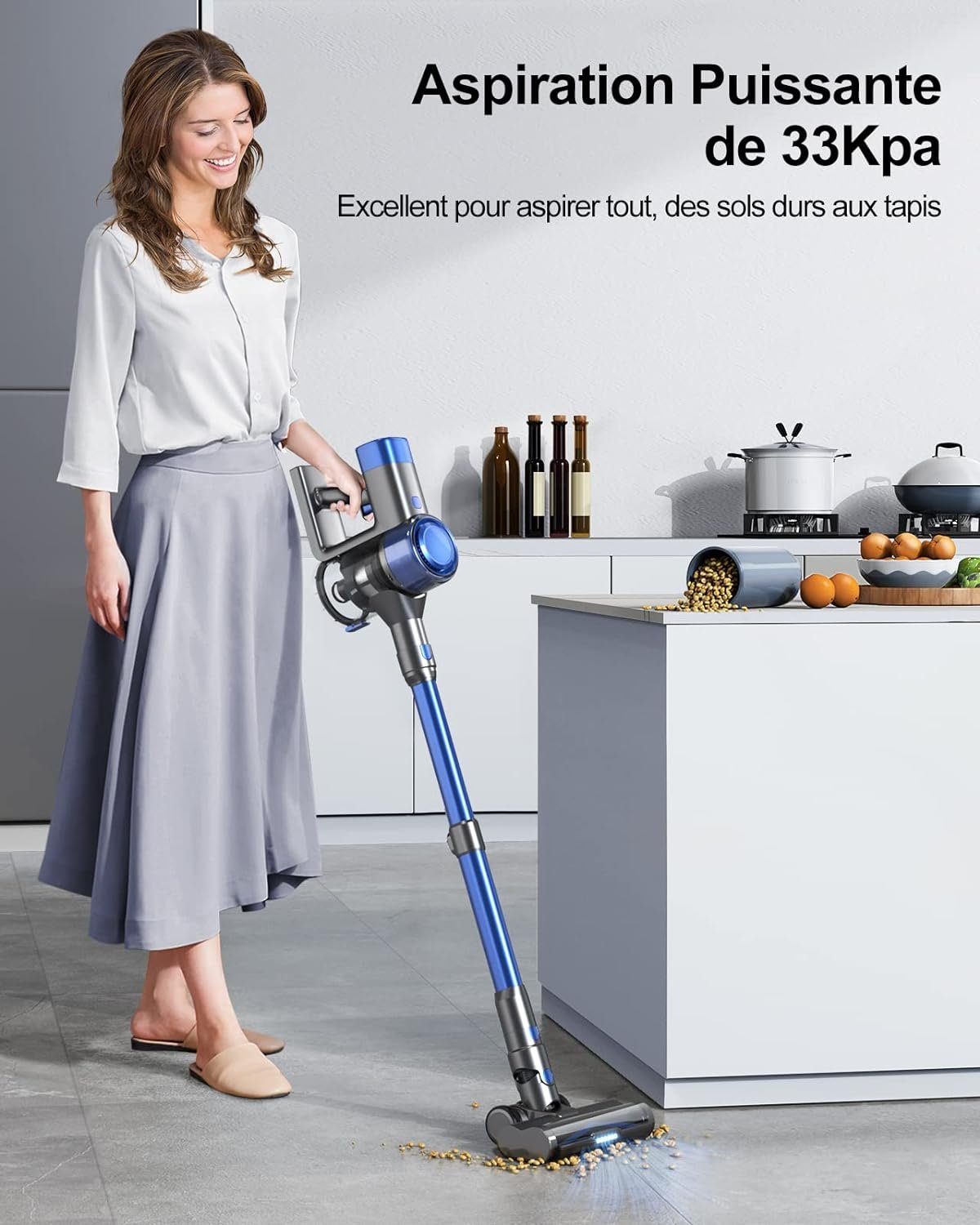 Laresar Akku-Hand-und Stielstaubsauger, Akku Staubsauger 450W/33000pa,Staubsauger Kabellos bis zu 55 Min. Laufzeit,Kabelloser Staubsauger,Touchscreen