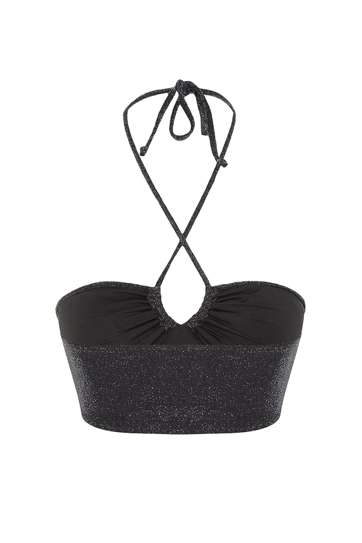Trendyol Collection  Schwarzes trägerloses Glitzer-Bikinioberteil TBESS23BU00302
