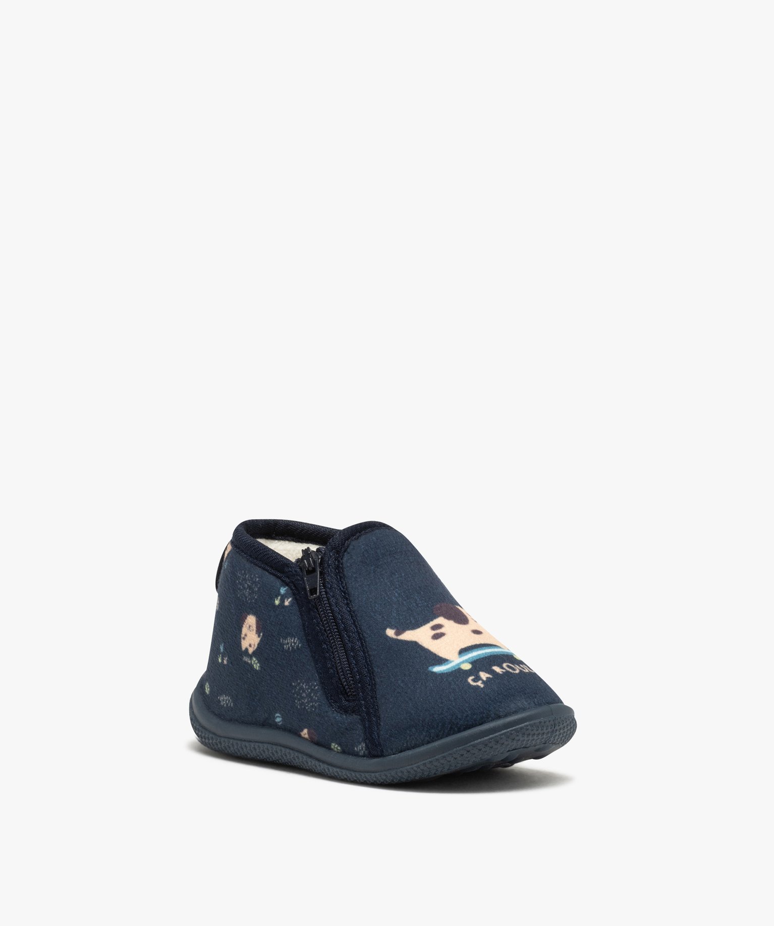 Chaussons bottillons en velours fermeture zippée bébé gar... bleu | GEMO