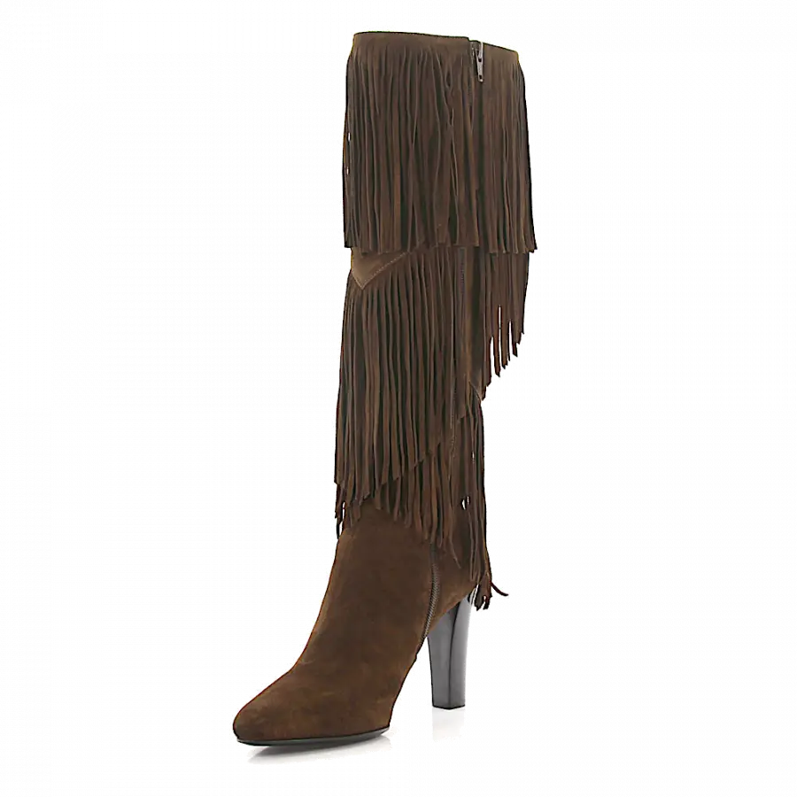 Saint Laurent - Stiefel LILY 95 Veloursleder Fransen braun - braun