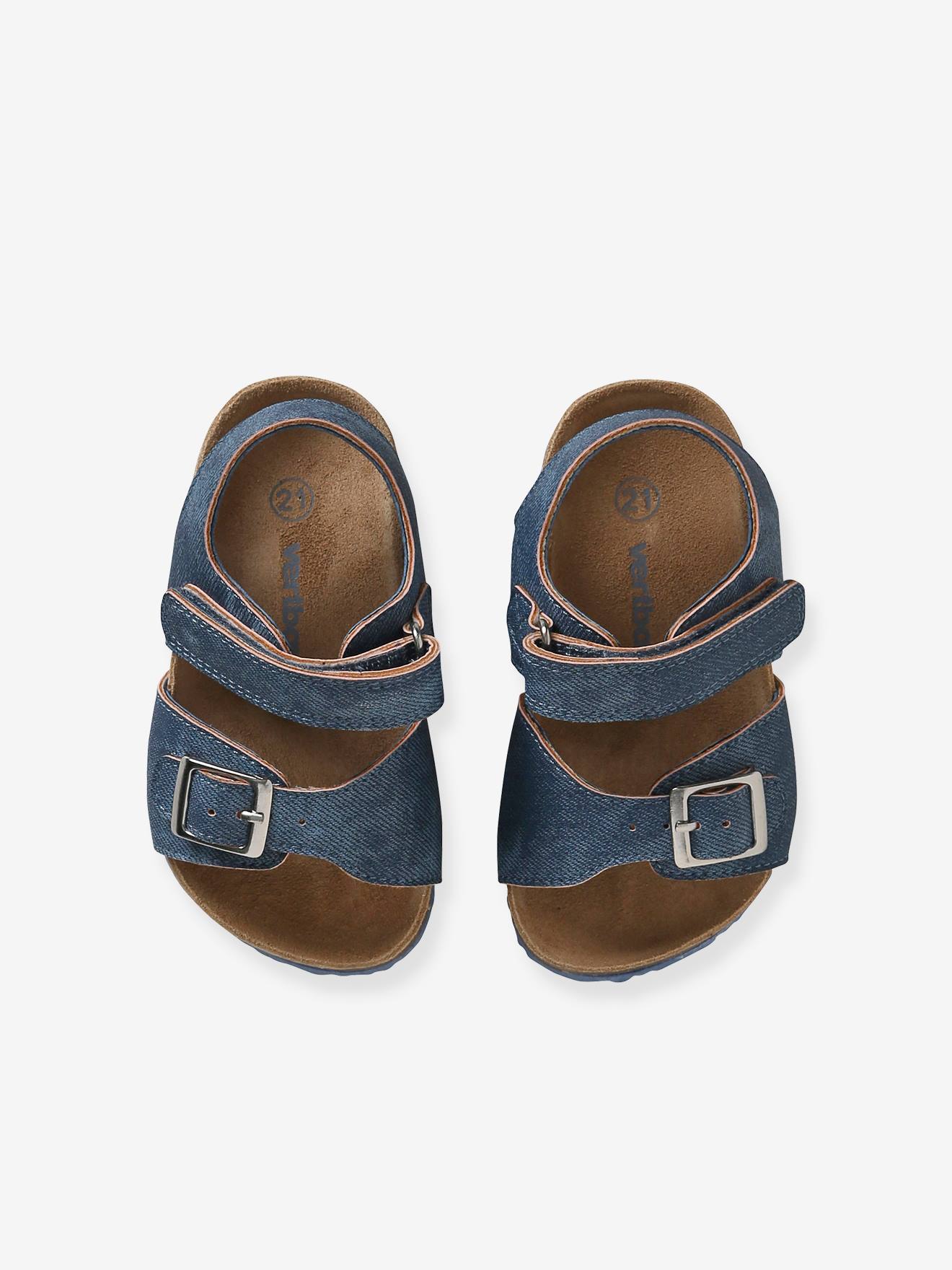 Vertbaudet Baby Sandalen, Denim-Optik - blau