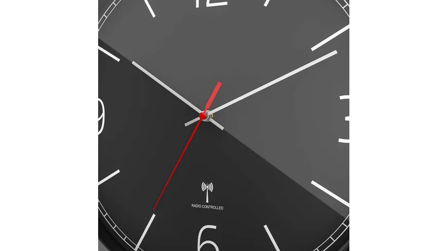 Mebus Funk Wanduhr Ø 30cm schwarz/schwarz
