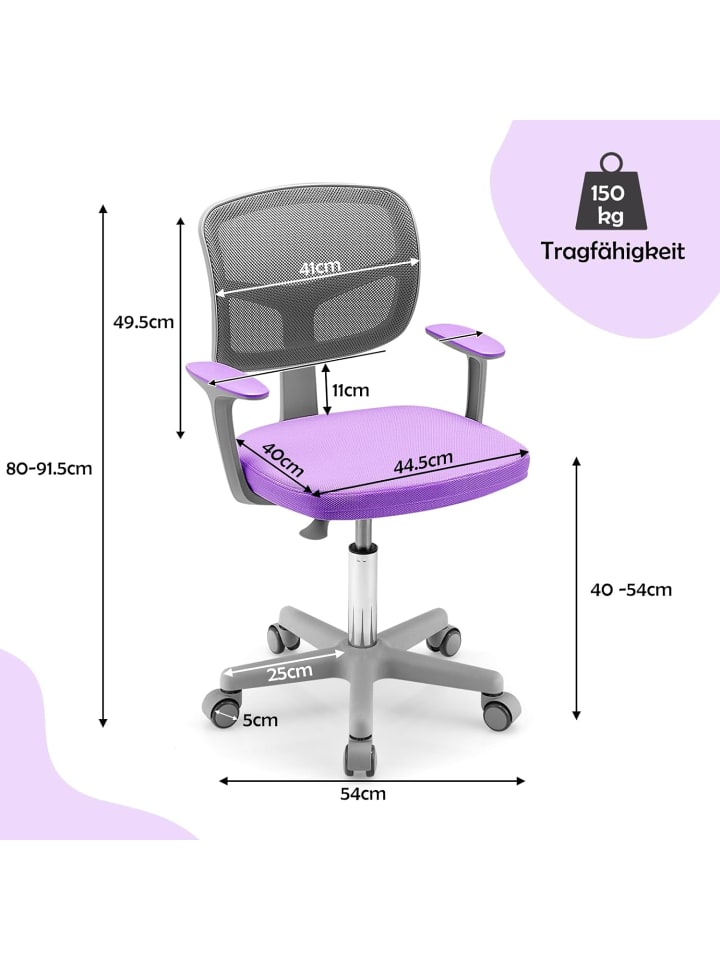 COSTWAY Schreibtischstuhl 3-10 Jahren Drehbar in Lila günstig kaufen onesize