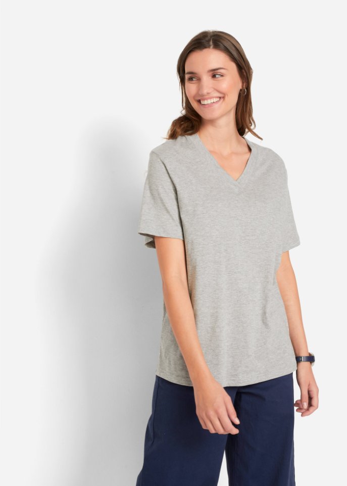 Weites Long-Shirt mit V-Ausschnitt, Kurzarm (5er Pack)