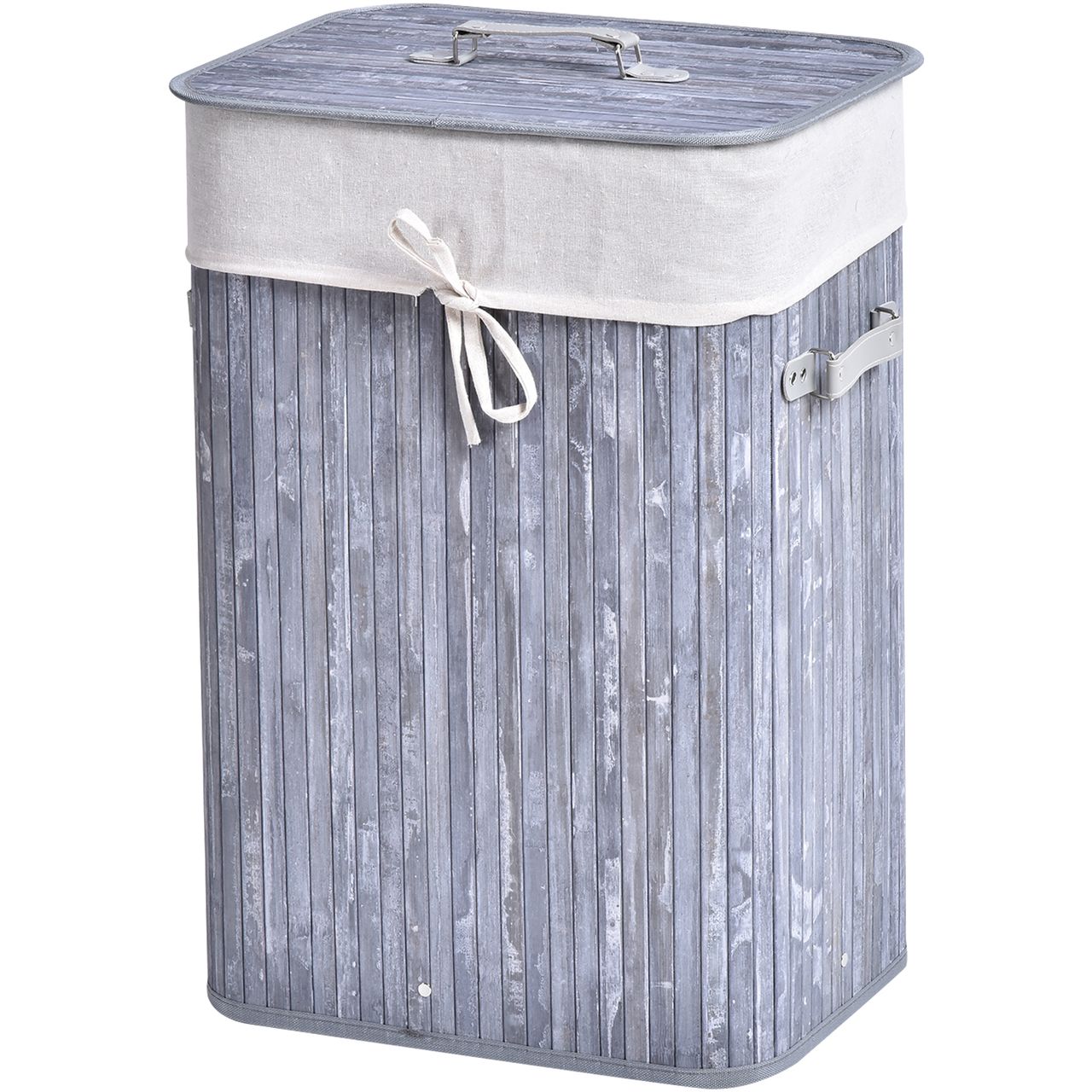 HOMCOM Wäschekorb, Wäschebox, Wäschesammler mit Deckel, Segeltuchsack, waschbarem Wäschesack, mit Griffen, Bambus , faltbar, 72L, Grau, 40 x 30 x 60 cm…