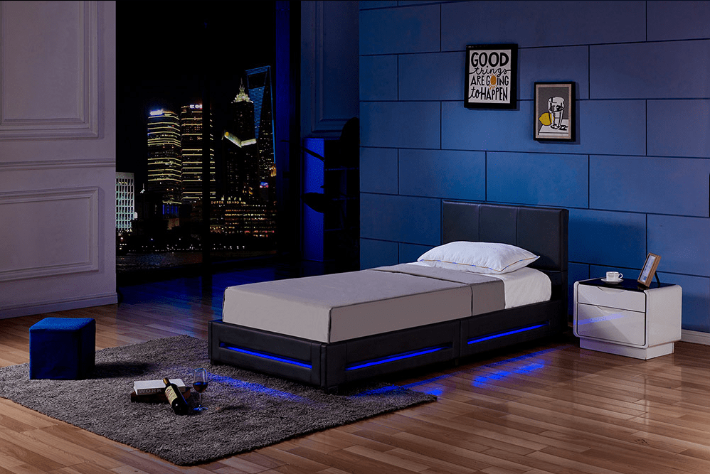 Home Deluxe LED Bett ASTEROID - 90 x 200 cm Schwarz