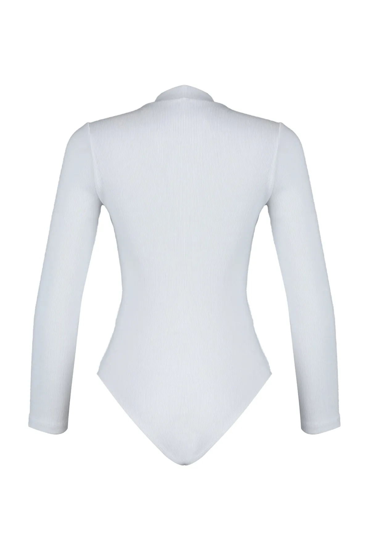 Trendyol Collection  Weißer schmaler, gerippter Stretch-Strickbody mit Stehkragen und Druckknopf TWOAW20BD0011