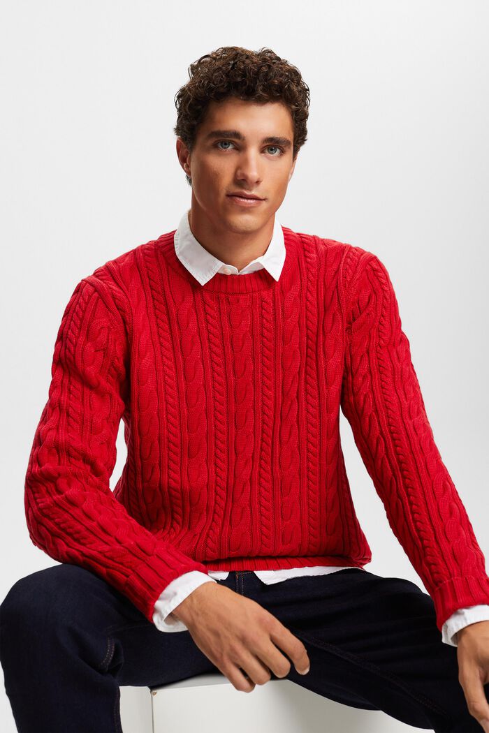Baumwollpullover mit Zopfstrickmuster