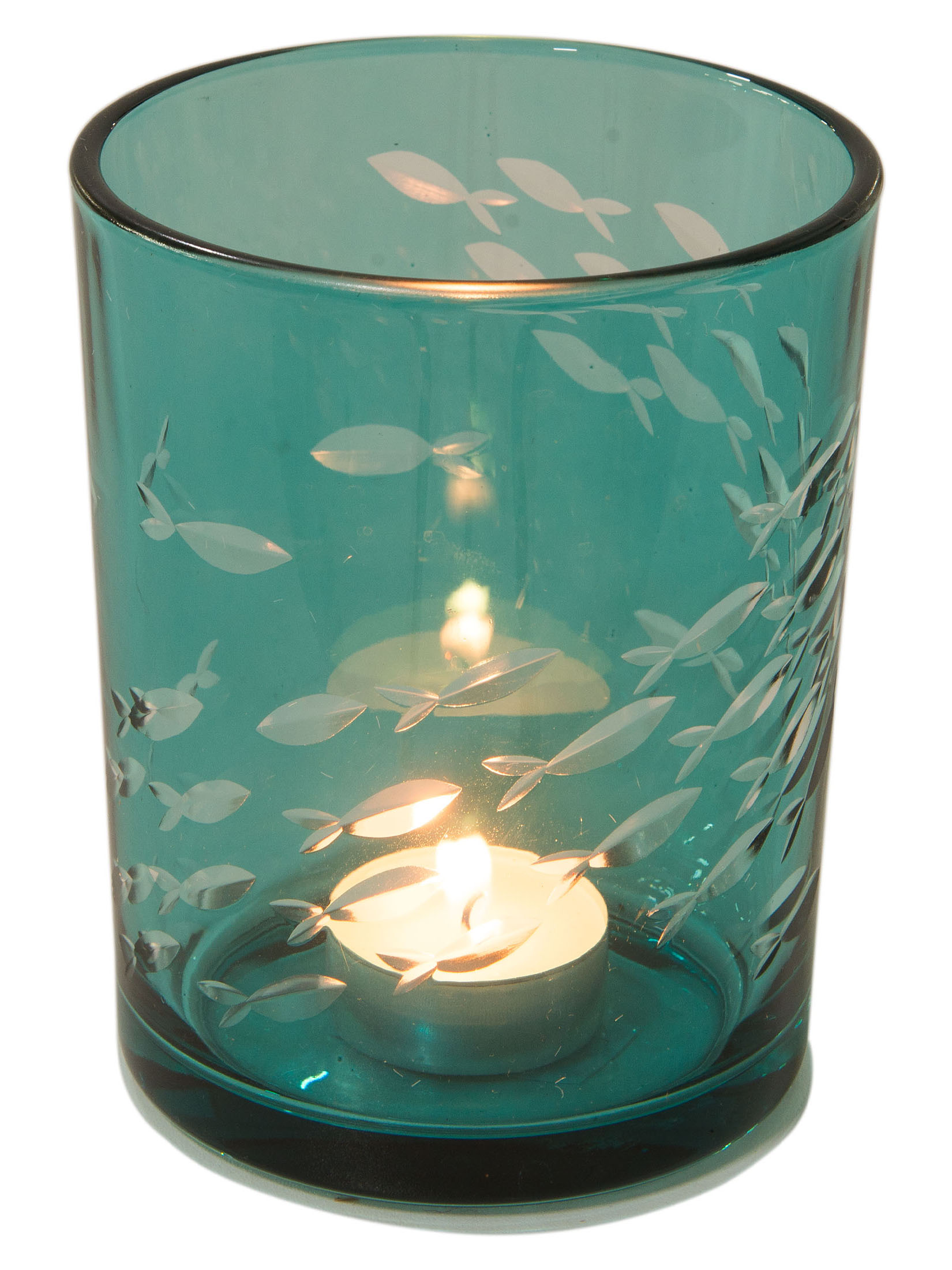 Fischglas Teelichthalter, Blau