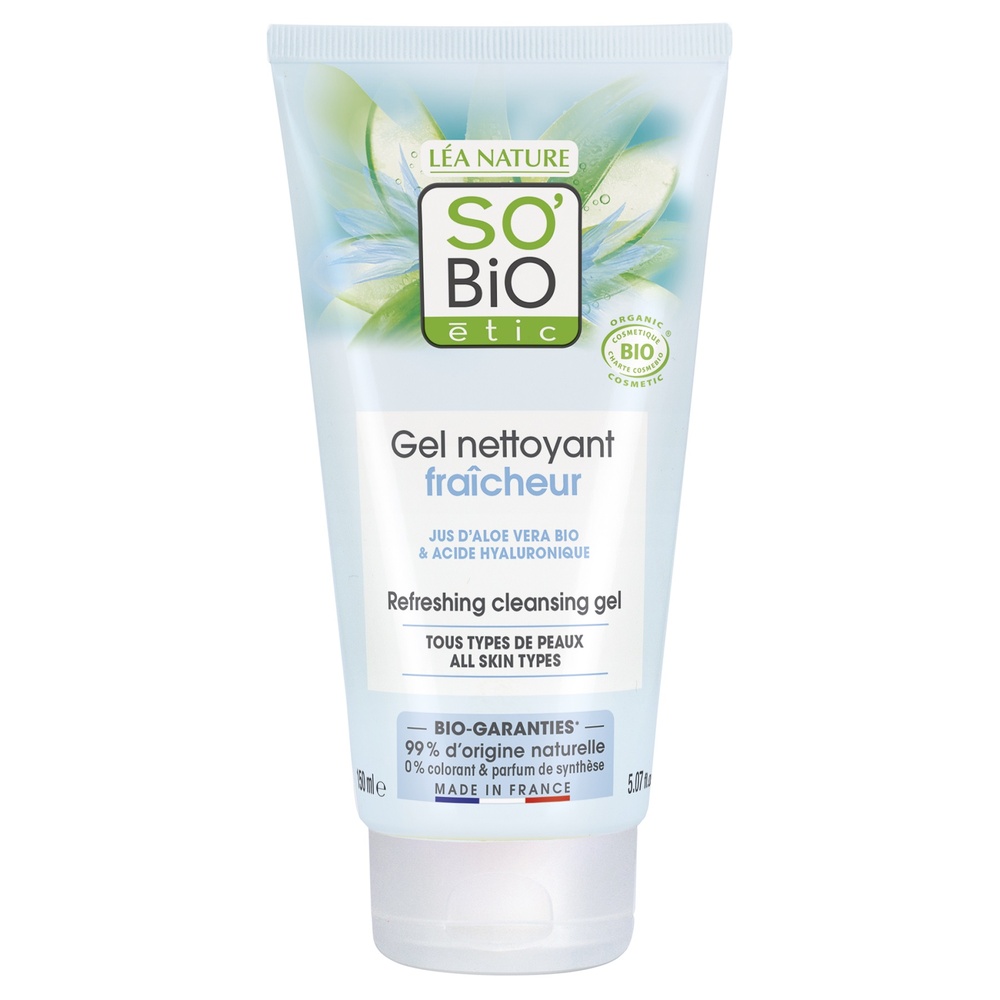 LÉA NATURE SO BiO étic Gel nettoyant fraîcheur, jus d'Aloe vera bio équitable, tous types de peaux Gel nettoyant