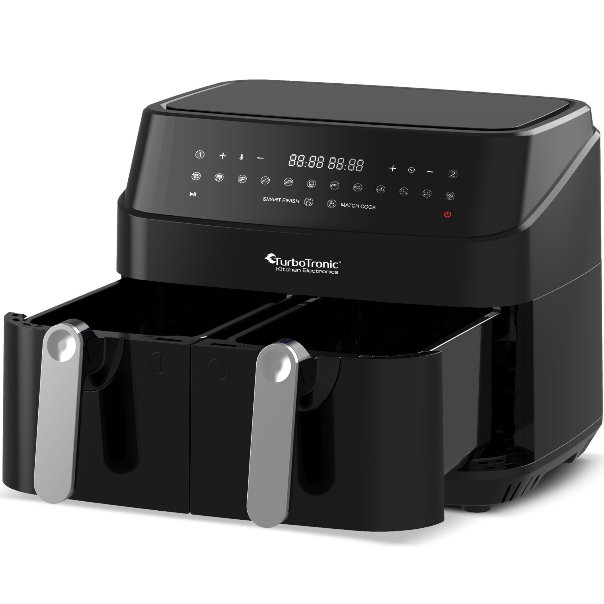 TurboTronic by Z-Line Heißluftfritteuse XXL Doppelkammer 2x 4,5 Liter, 50°C - 200°C, Power, dual, Camping, 3200 W, 12 Programme Fritteuse ohne Fett, digitaler doppel Airfryer Fettfrei