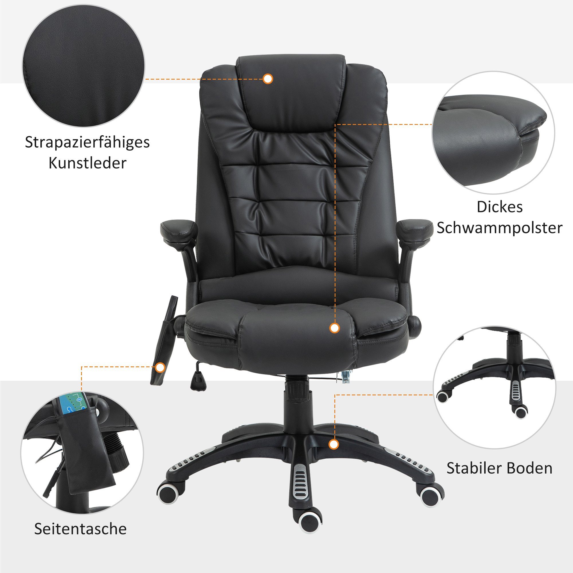 HOMCOM Schreibtischstuhl Massagesessel (1 St), 9-Massagesessel Bürostuhl Drehstuhl mit Wärmefunktion Bürosessel
