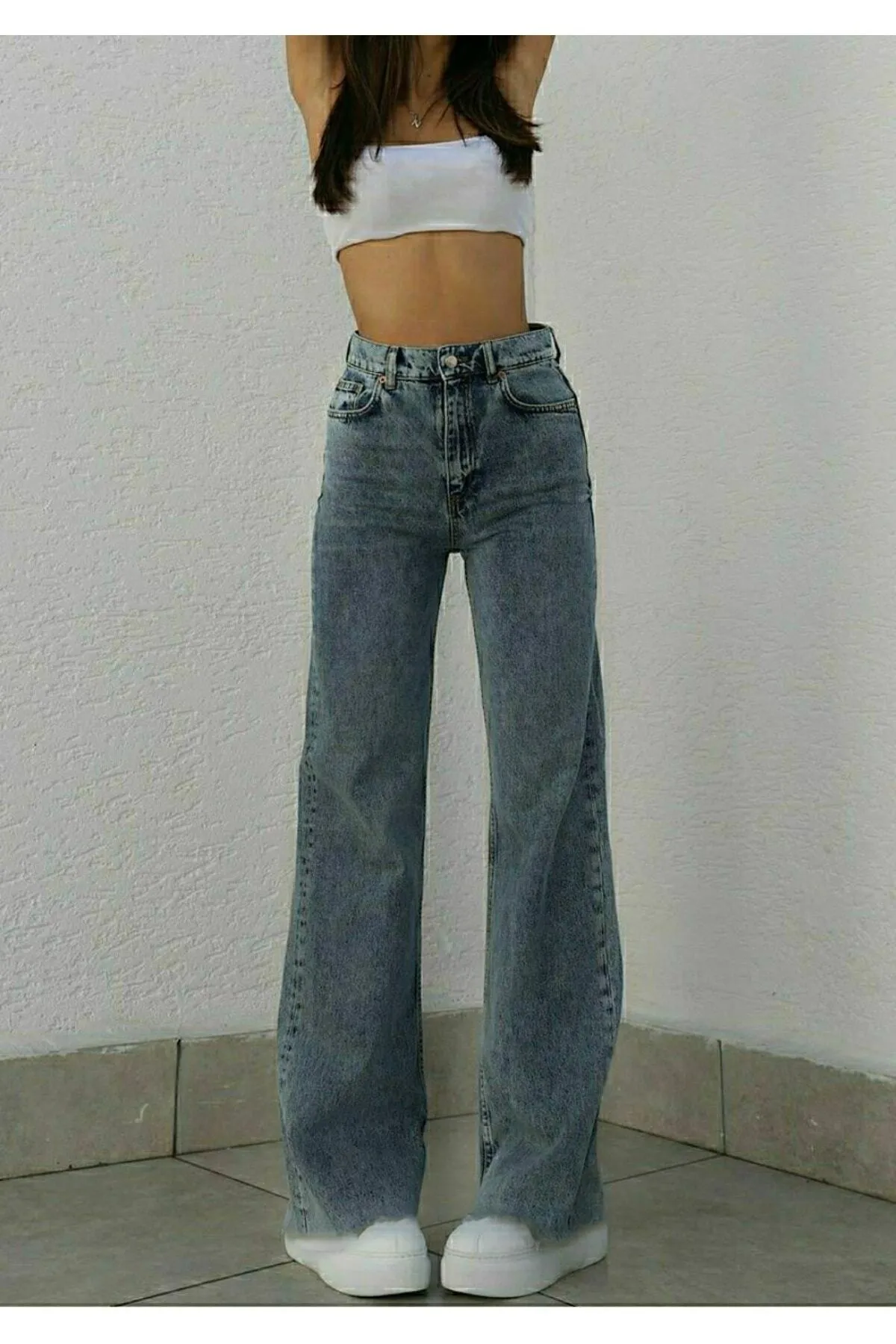 modazoom  Blaue Snow-Wash-Palazzo-Hose für Damen mit superhoher Taille