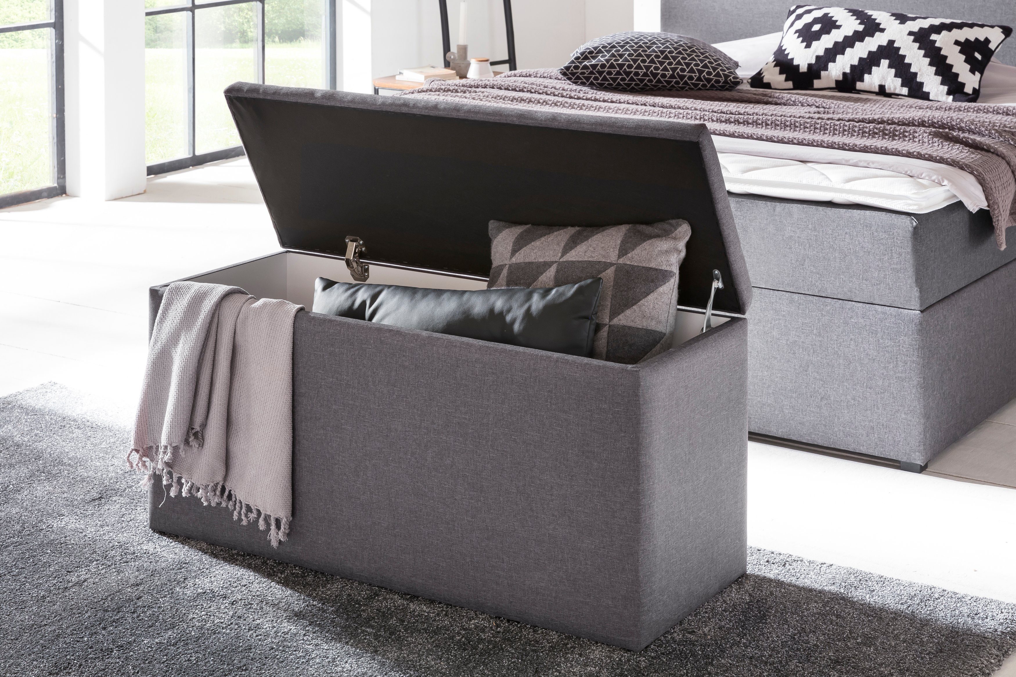 Möbelfreude Betttruhe Nelli, Anthrazit, Aufbewahrungsbox für Boxspringbetten und Polsterbetten