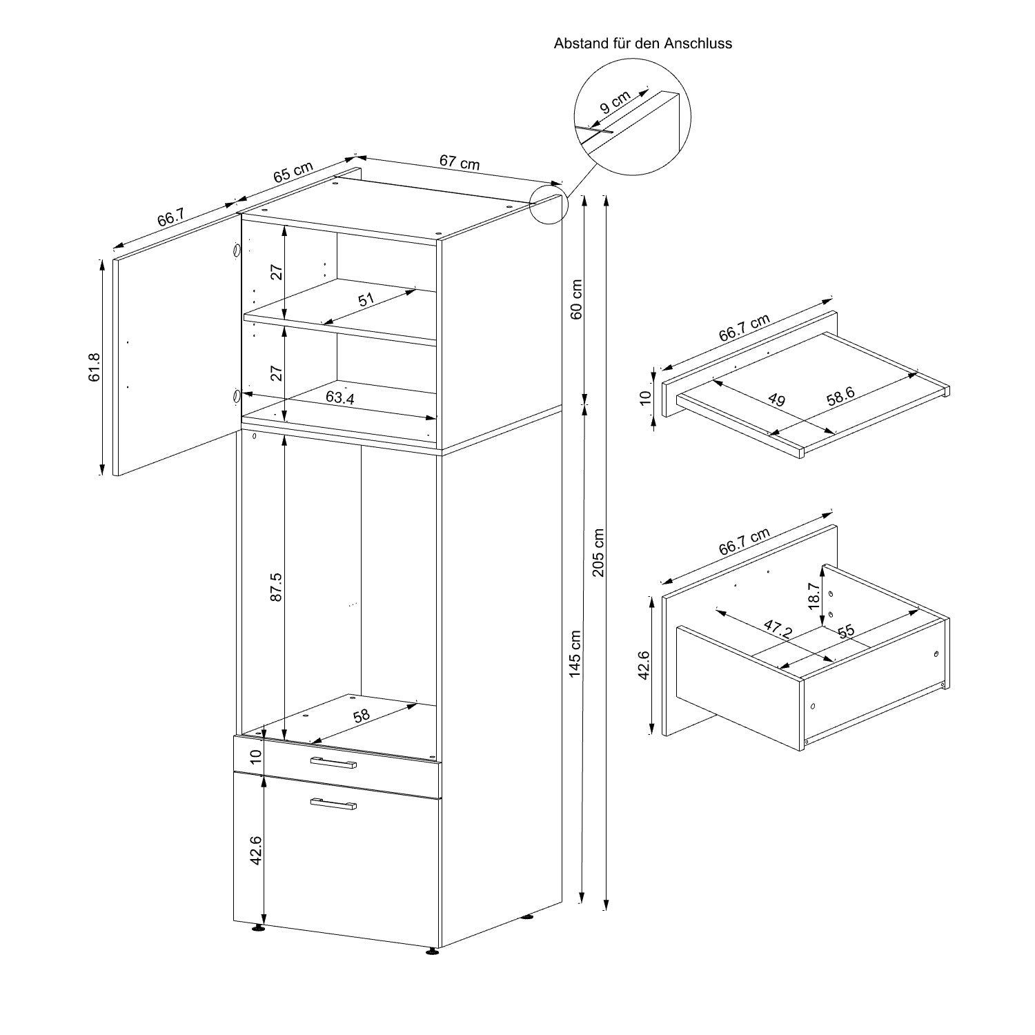 Roomart Waschmaschinenumbauschrank (Roomart Waschmaschinenschrank mit Schrankaufsatz 62cm Mehrzweckschrank)