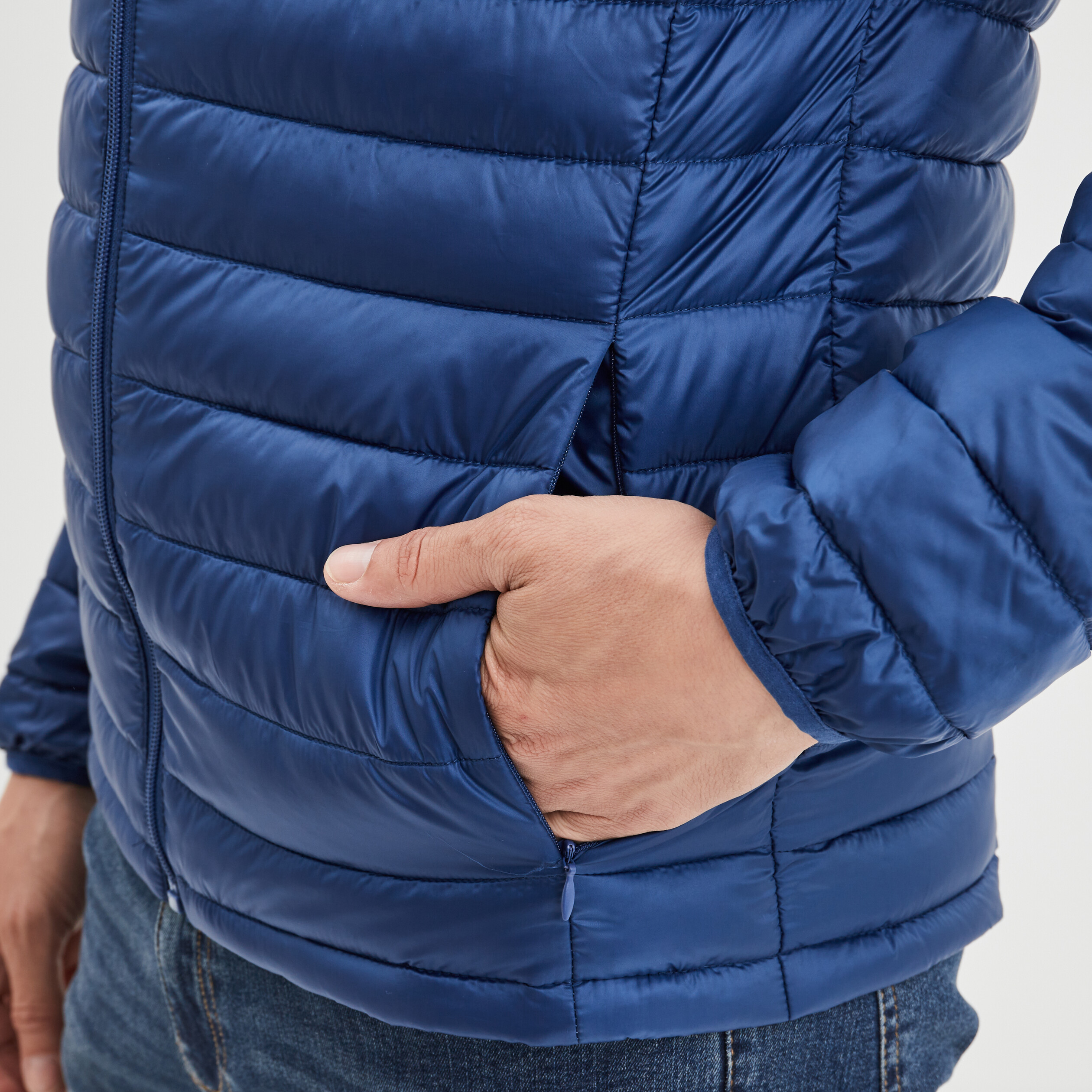 Doudoune légère droite à capuche bleu roi homme | La Halle
