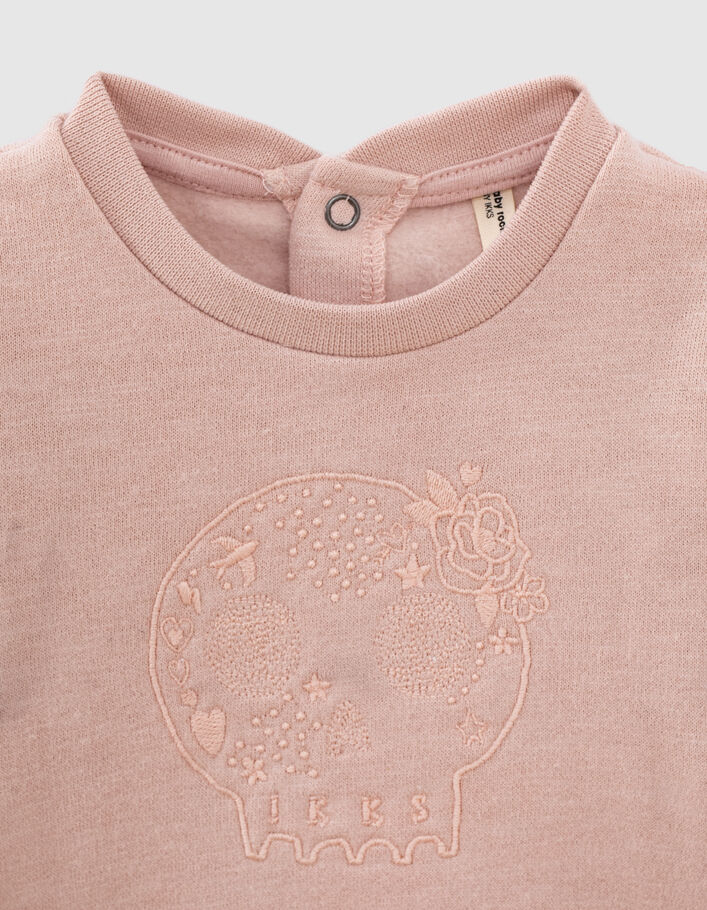 Sweat rose pâle brodé skull en molleton bio bébé