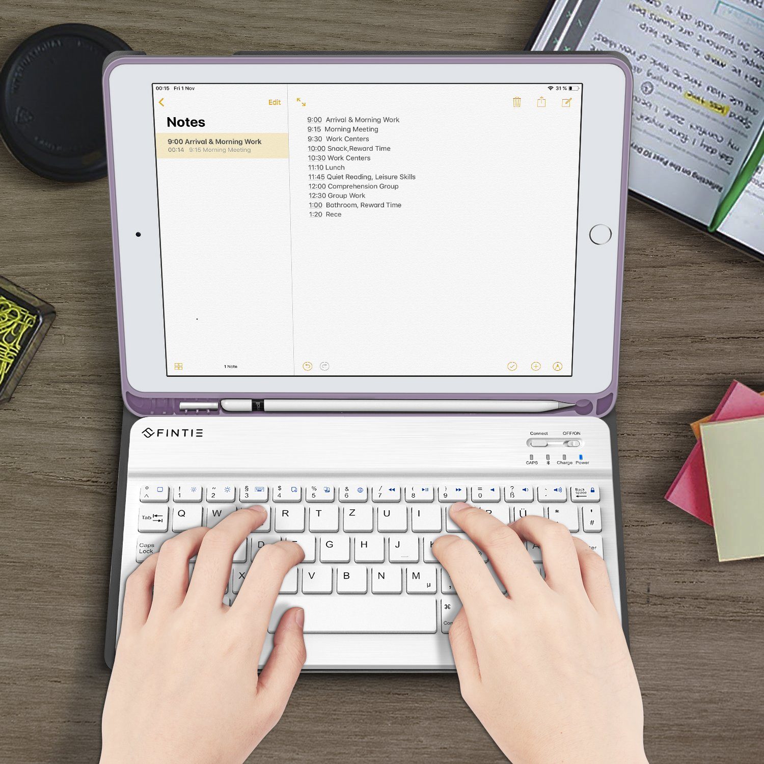 Fintie Tablet-Hülle für iPad 9.7 2018 (6. Gen) mit magnetisch QWERTZ Bluetooth Tastatur, Soft TPU Rückseite Gehäuse Keyboard Case mit eingebautem Pencil Halter