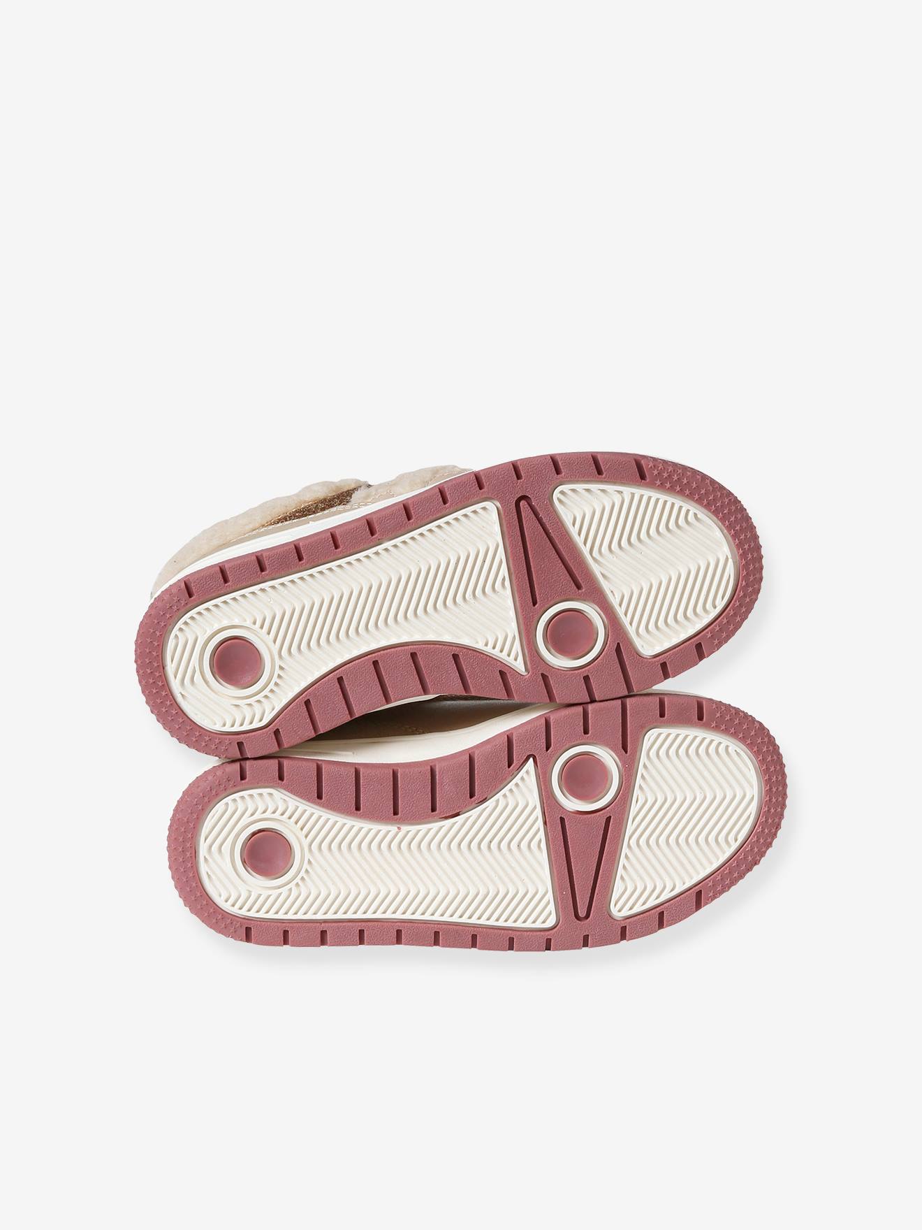 Baskets fourrées lacées et zippées fille beige