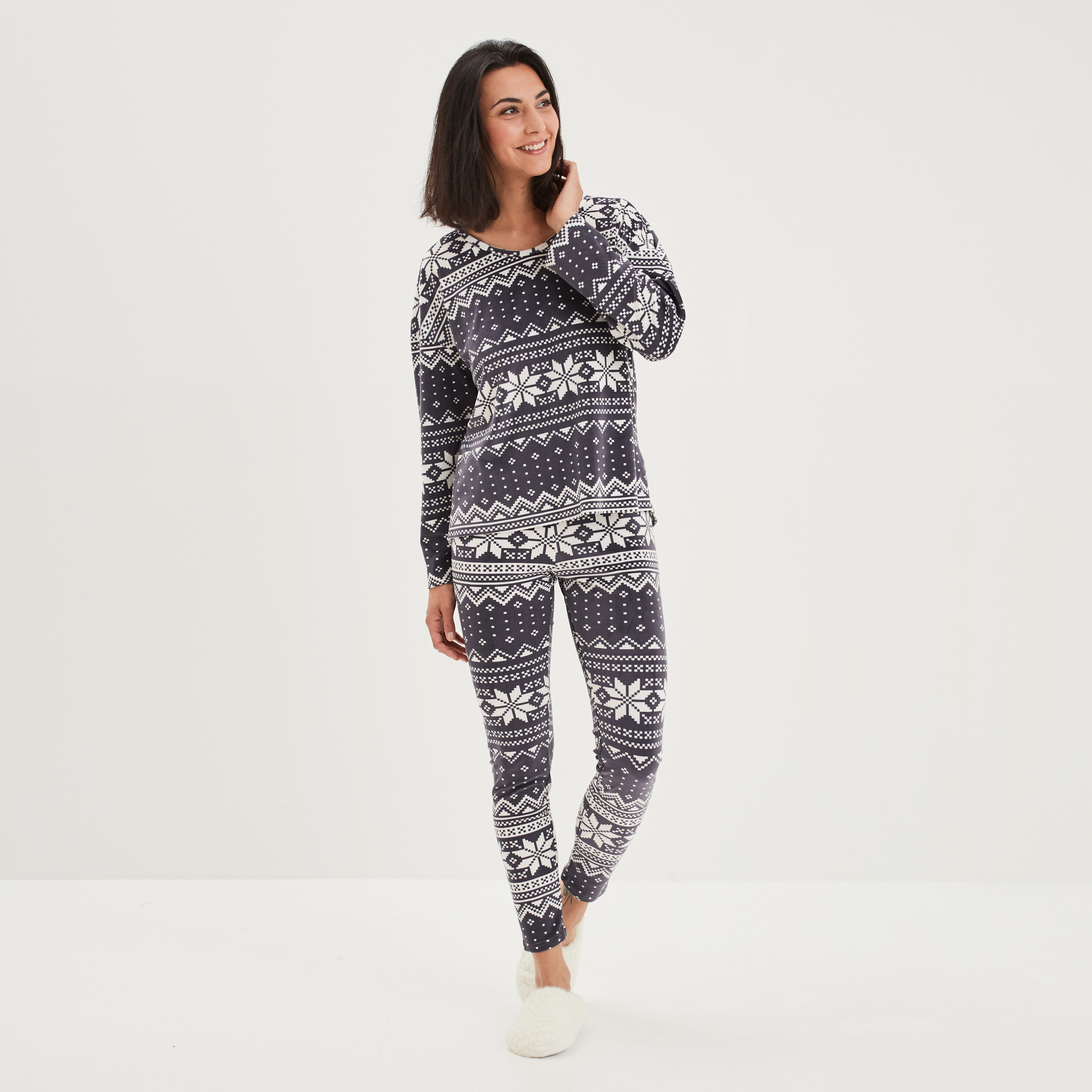 Ensemble pyjama pantalon velours bleu marine femme | La Halle