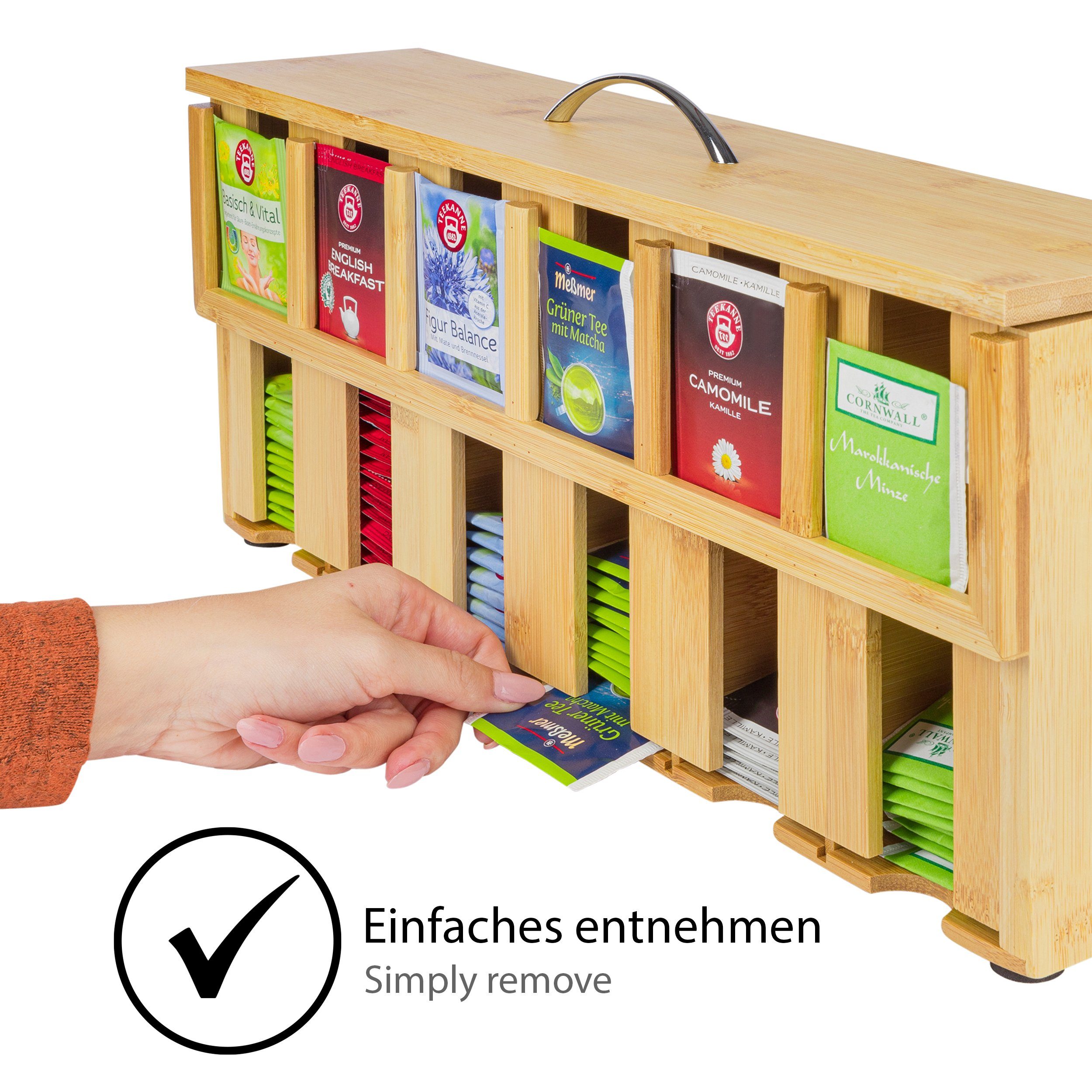 ONVAYA Teebox Teebox aus Holz, Teekiste mit 6 Fächern, Teebeutelbox, Bambus