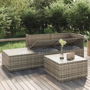 vidaXL Loungesofa 4-tlg. Garten-Lounge-Set mit Kissen Grau Poly Rattan, 1 Teile