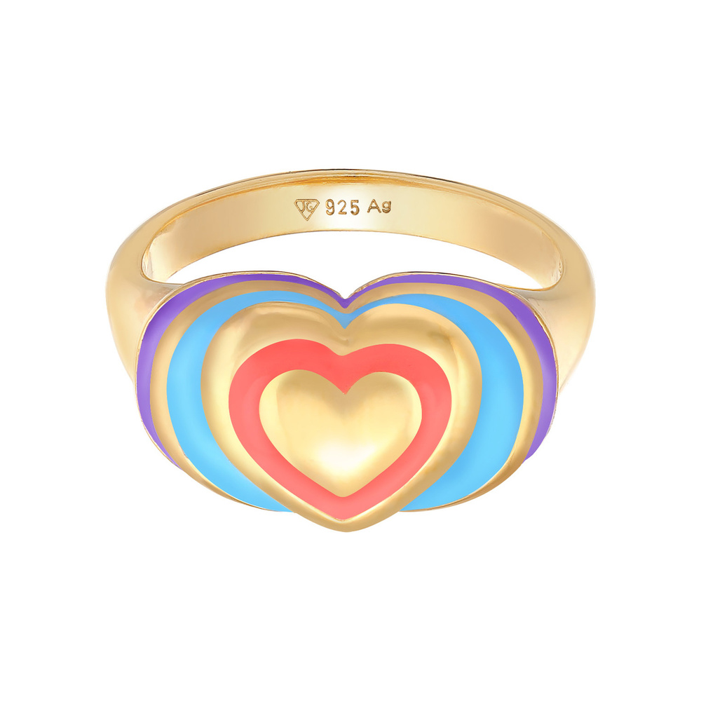 Elli Elli Bague Femme Sceau Coeur Tendance avec Émail Multicolore en Argent Sterling 9 Bague