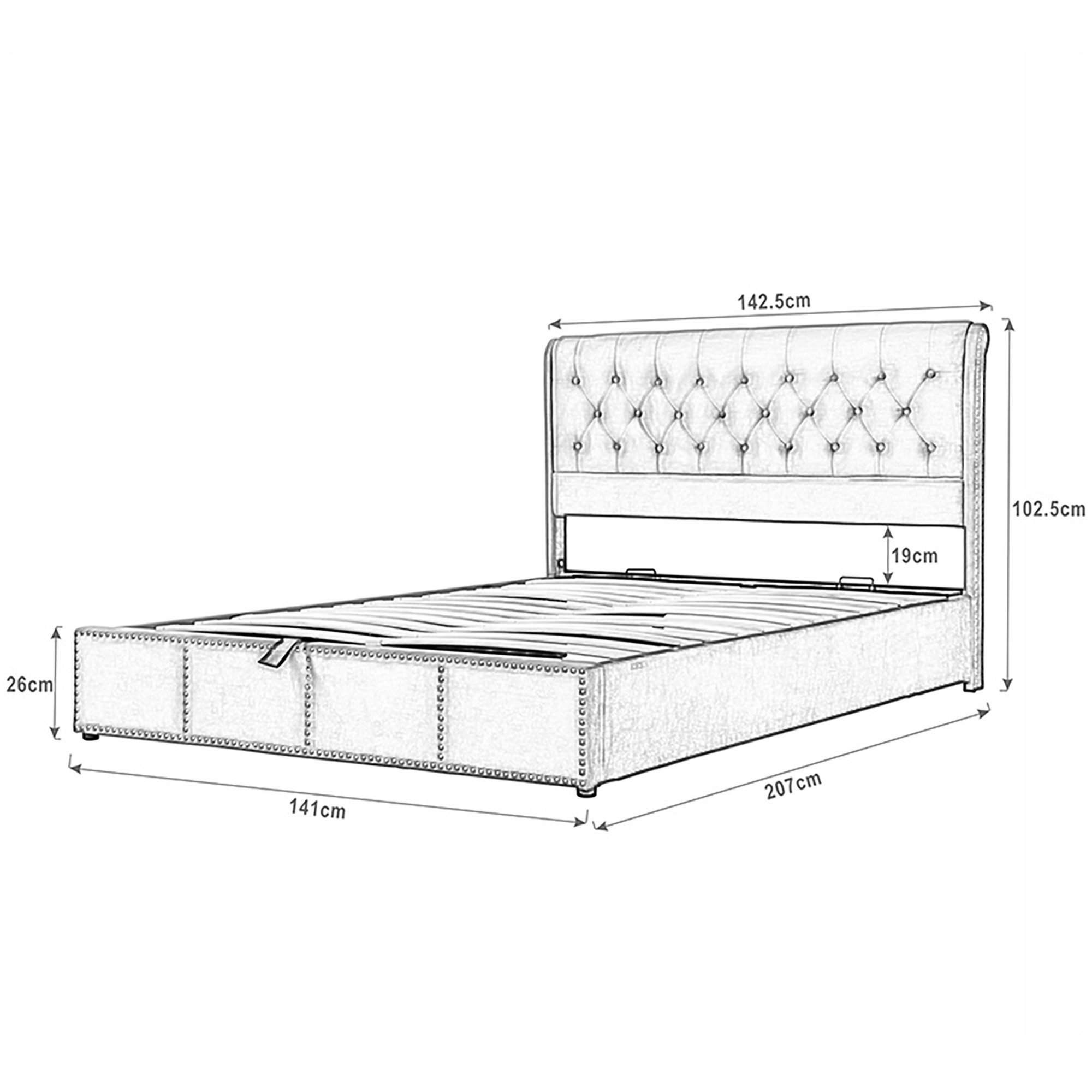 SOFTWEARY Stauraumbett Doppelbett mit Lattenrost und Bettkasten (140x200 cm), gepolsterter Kopfteil, Bezug aus Leinen
