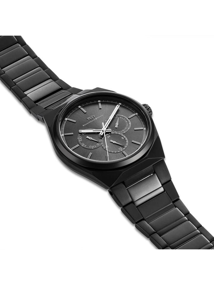 Rhodenwald & Söhne Herren Multifunktionsuhr schwarz Edelstahl schwarz in schwarz günstig kaufen 20 cm