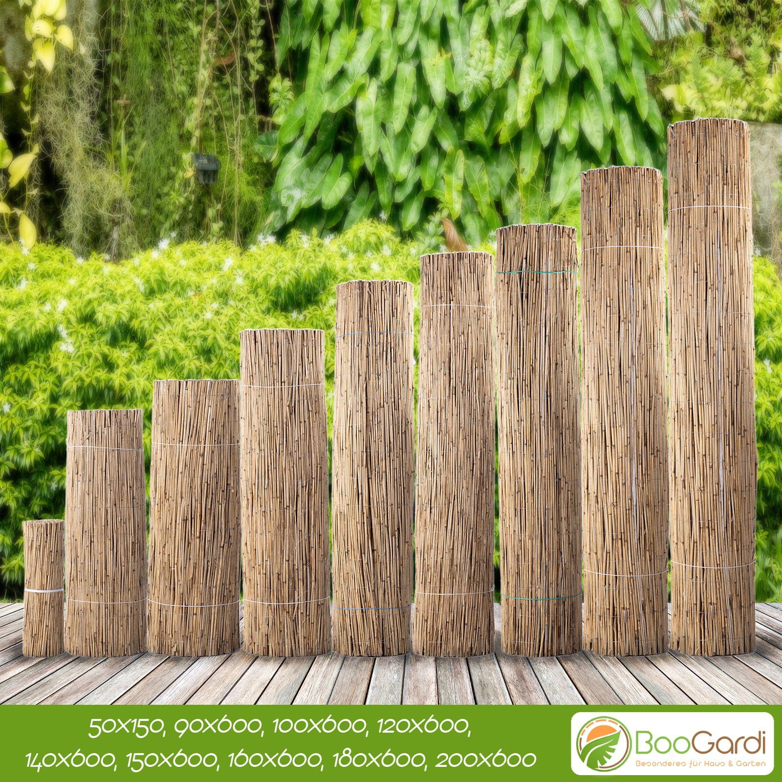 BooGardi Sichtschutzzaunmatten Schilfrohrmatte natur, (1-St., Sichtschutzmatte Schilf Höhe 50cm x Länge 150cm), Sichtschutz Balkon ohne bohren Garten Schilfmatte