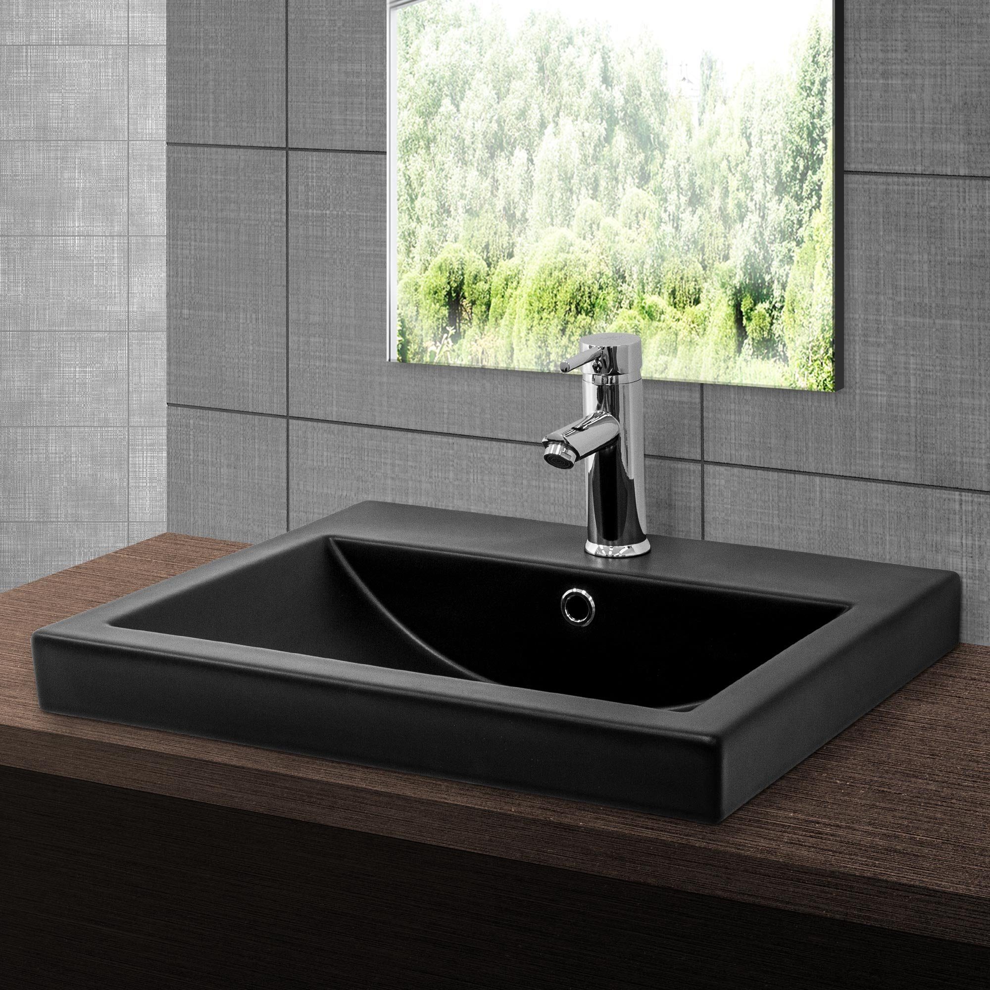 ML-DESIGN Waschbecken Waschbecken Rechteckig 53,5x46x16,5 cm Schwarz matt aus Keramik