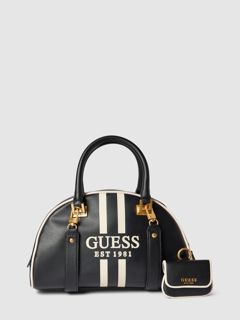Bowling Bag mit Label-Print Modell 'MILDRED' in schwarz