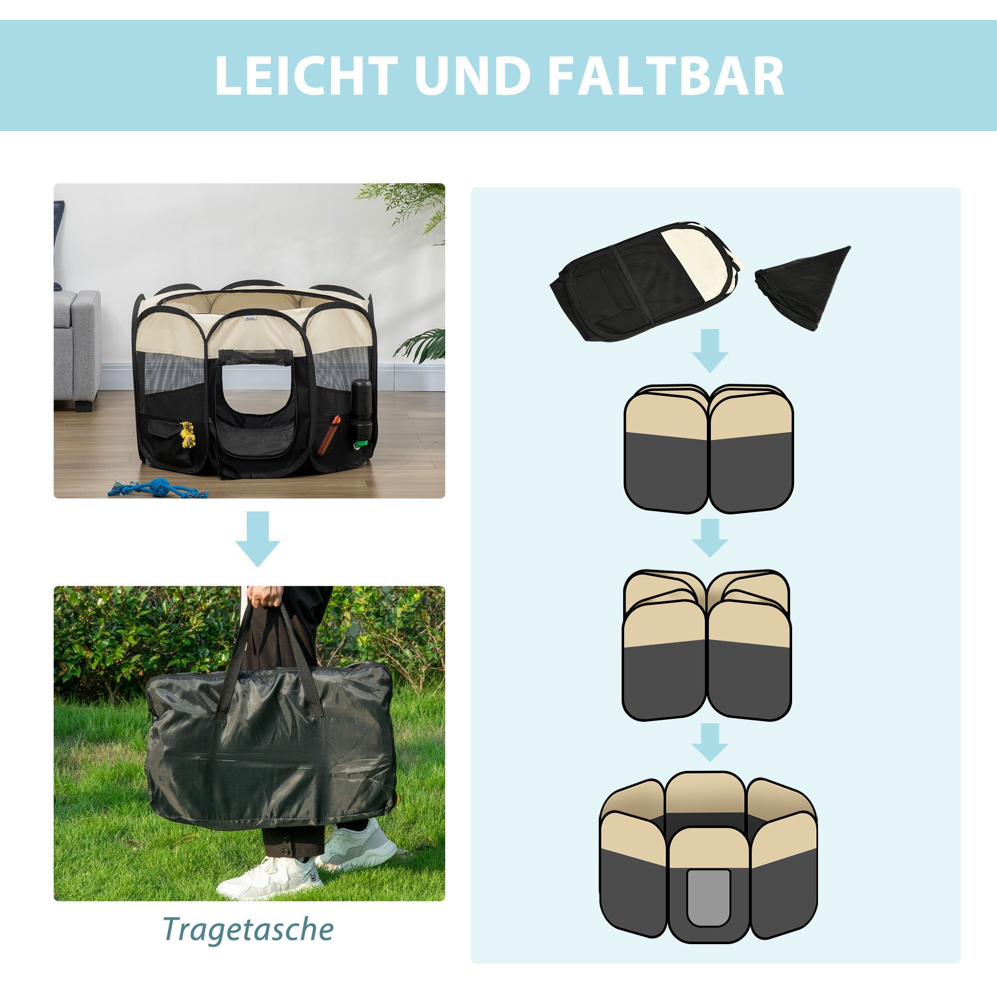PawHut Freigehege Welpenlaufstall Faltbarer Freigehege Wasserdicht Tragbar, BxLxH: 92x92x58 cm, mit Schutznetz