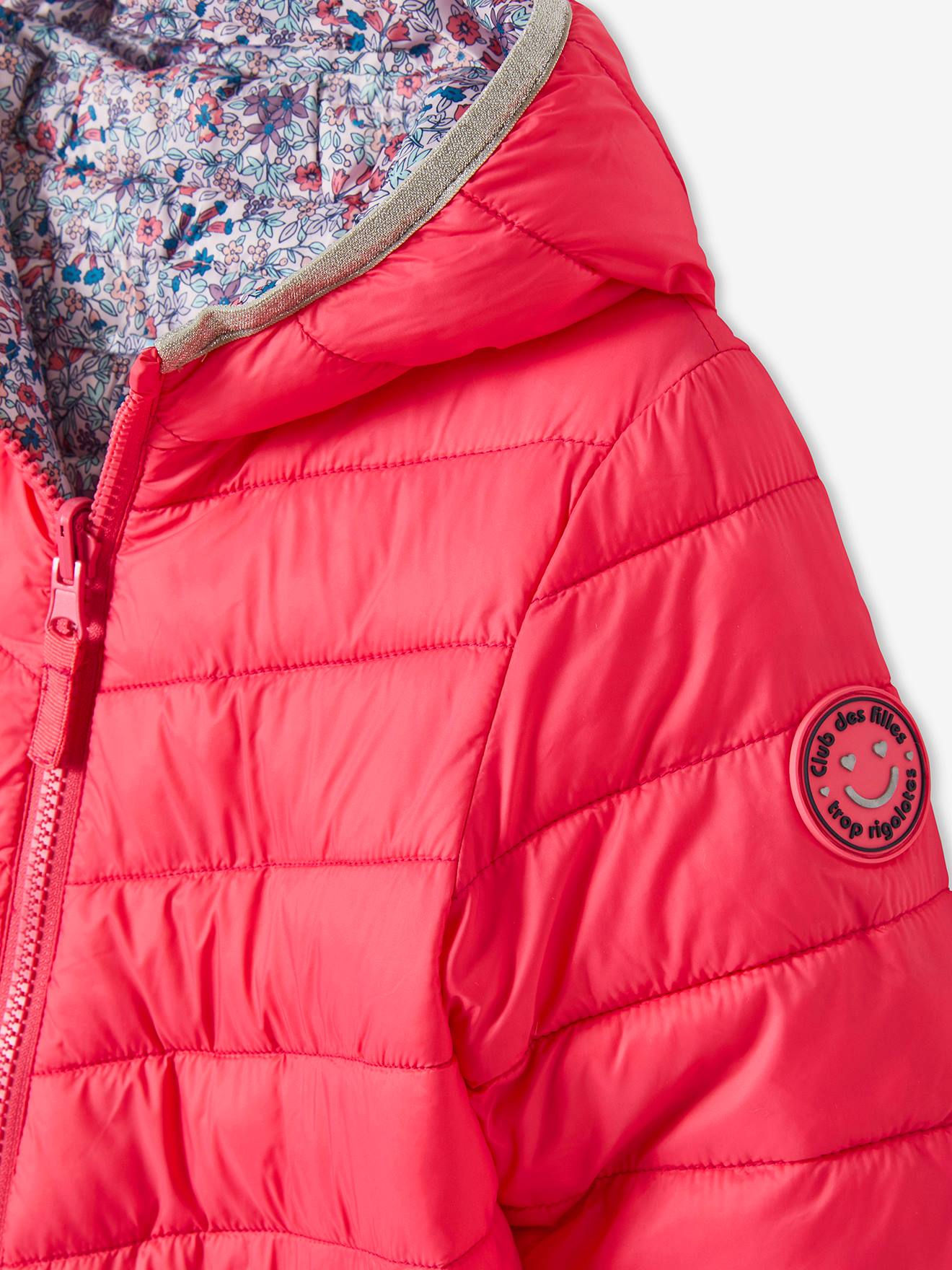 Doudoune à capuche légère réversible fille anthracite imprimé